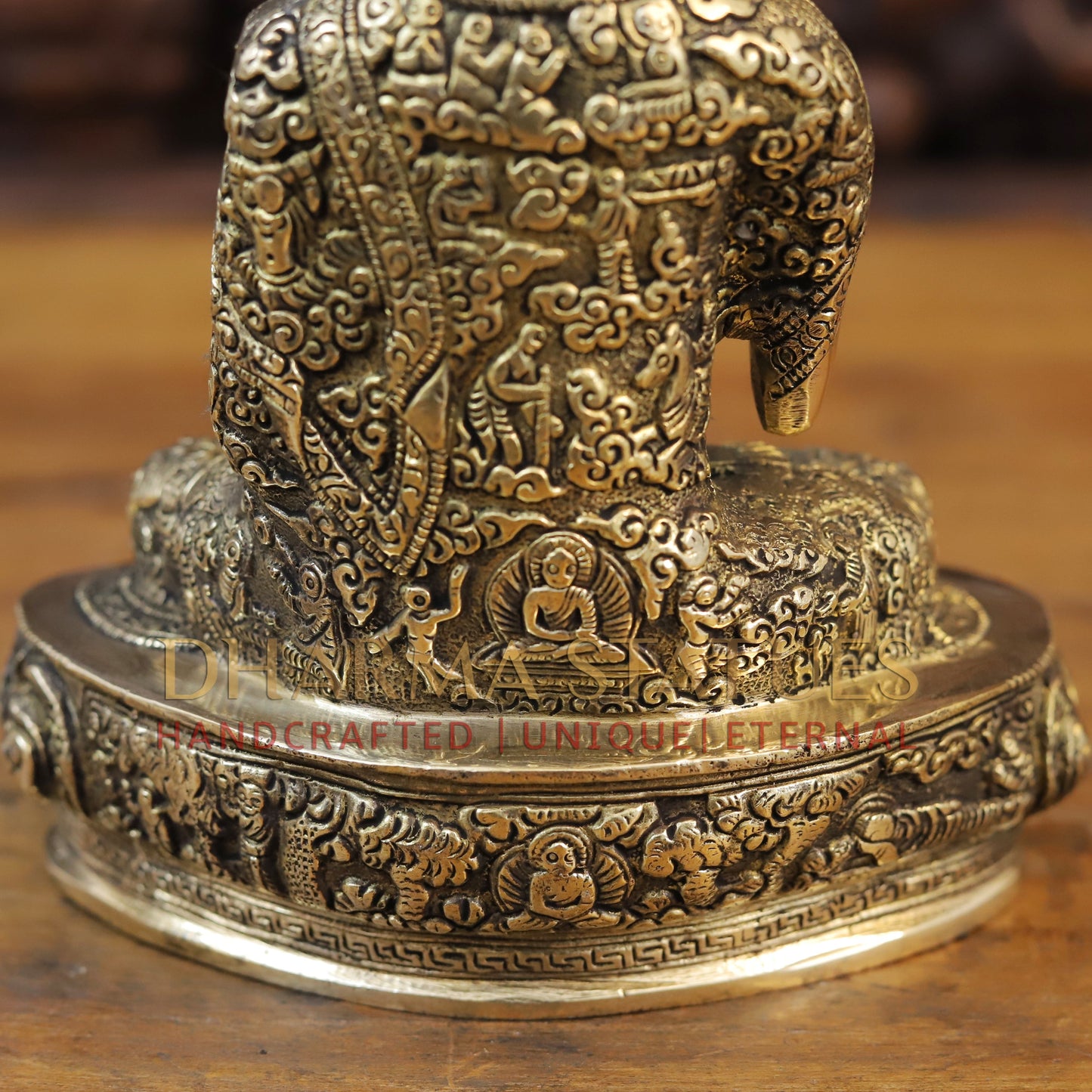 Brass Kundal Buddha Idol, Fine Golden Finish 9.5"