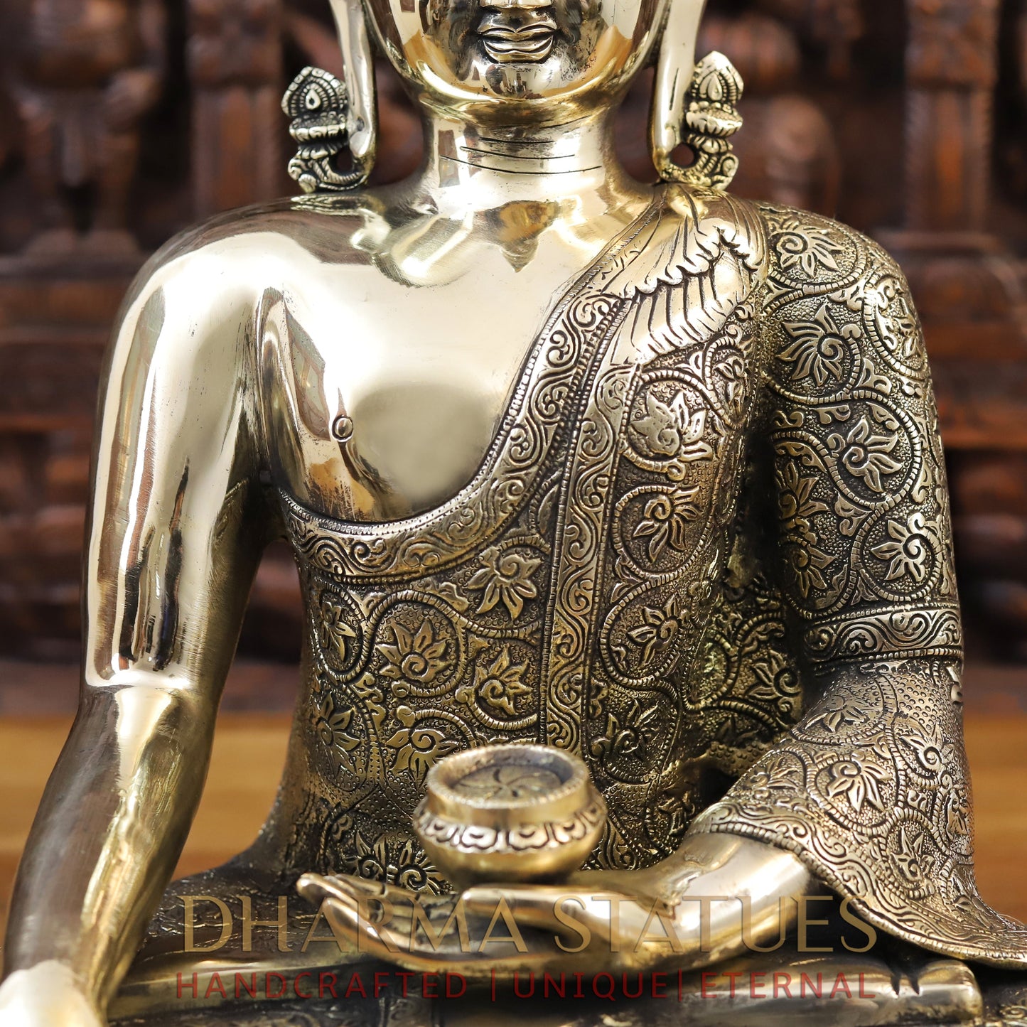 Brass Kundal Buddha Statue, Fine Golden Finish 17.5"