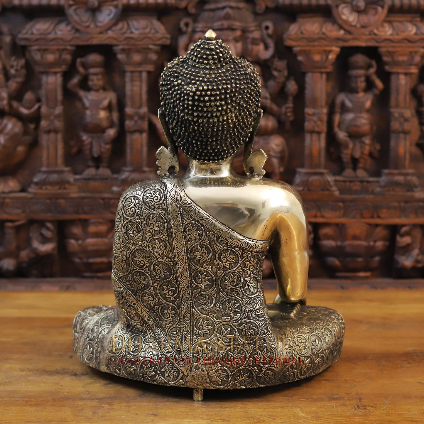 Brass Kundal Buddha Statue, Fine Golden Finish 17.5"