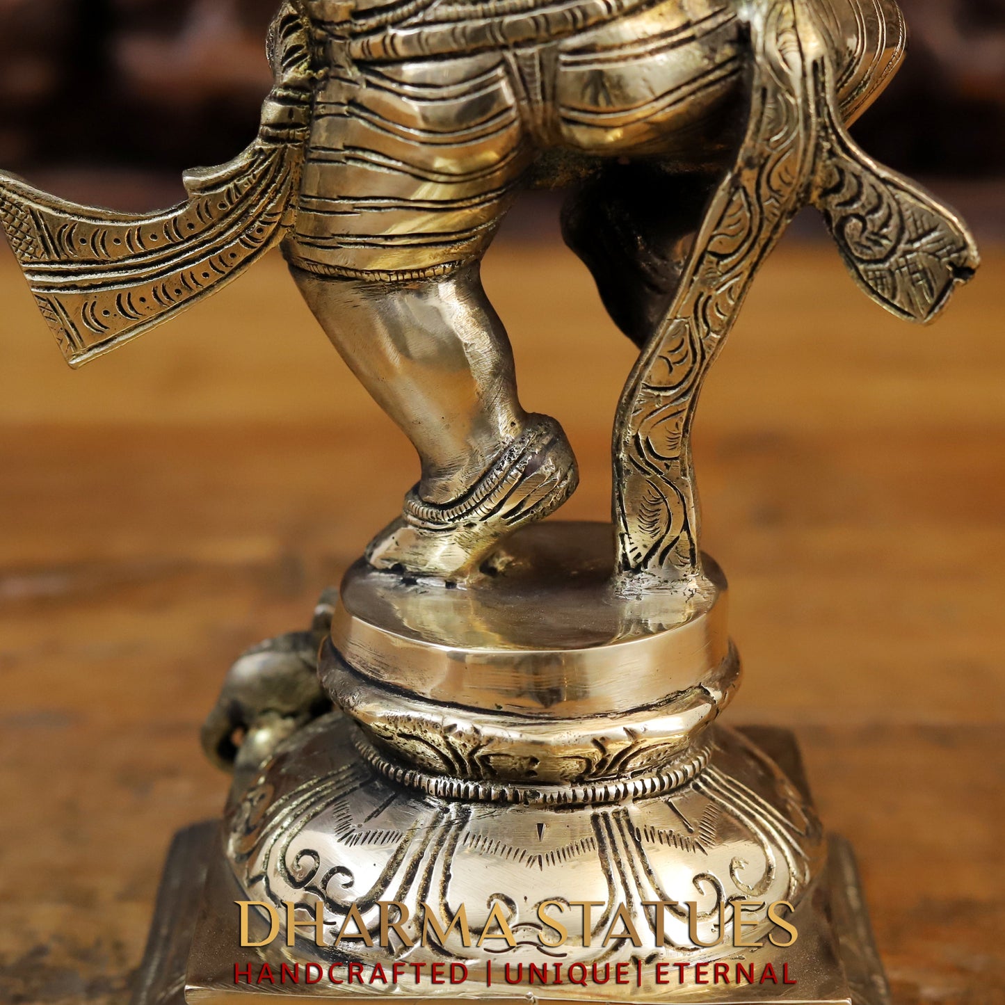 Brass Dancing Ganesh With Rat, Fine Gold Finish, 13"