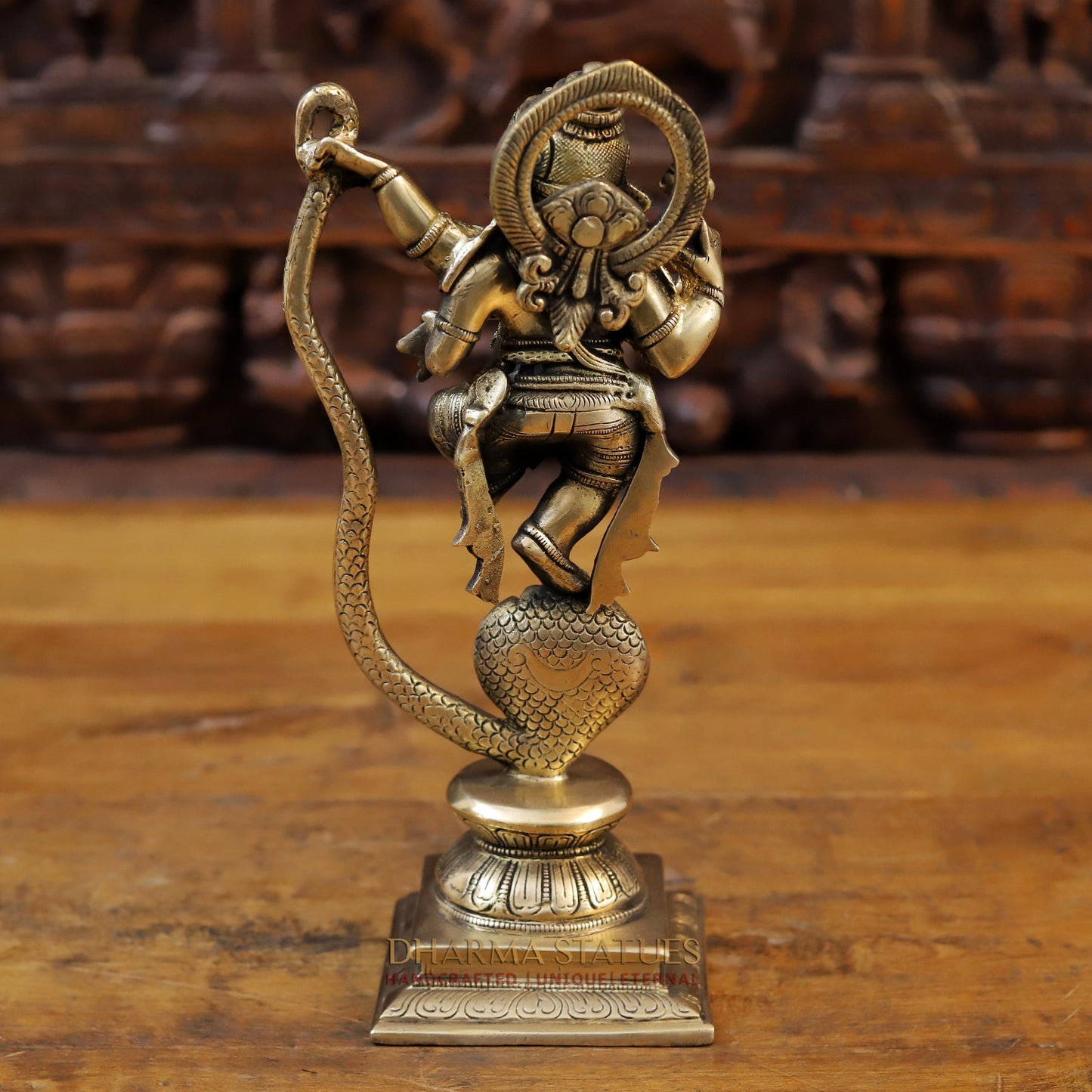 Brass Dancing Ganesh on the Serpent's Crown, Fine Gold Finish, 11.5"