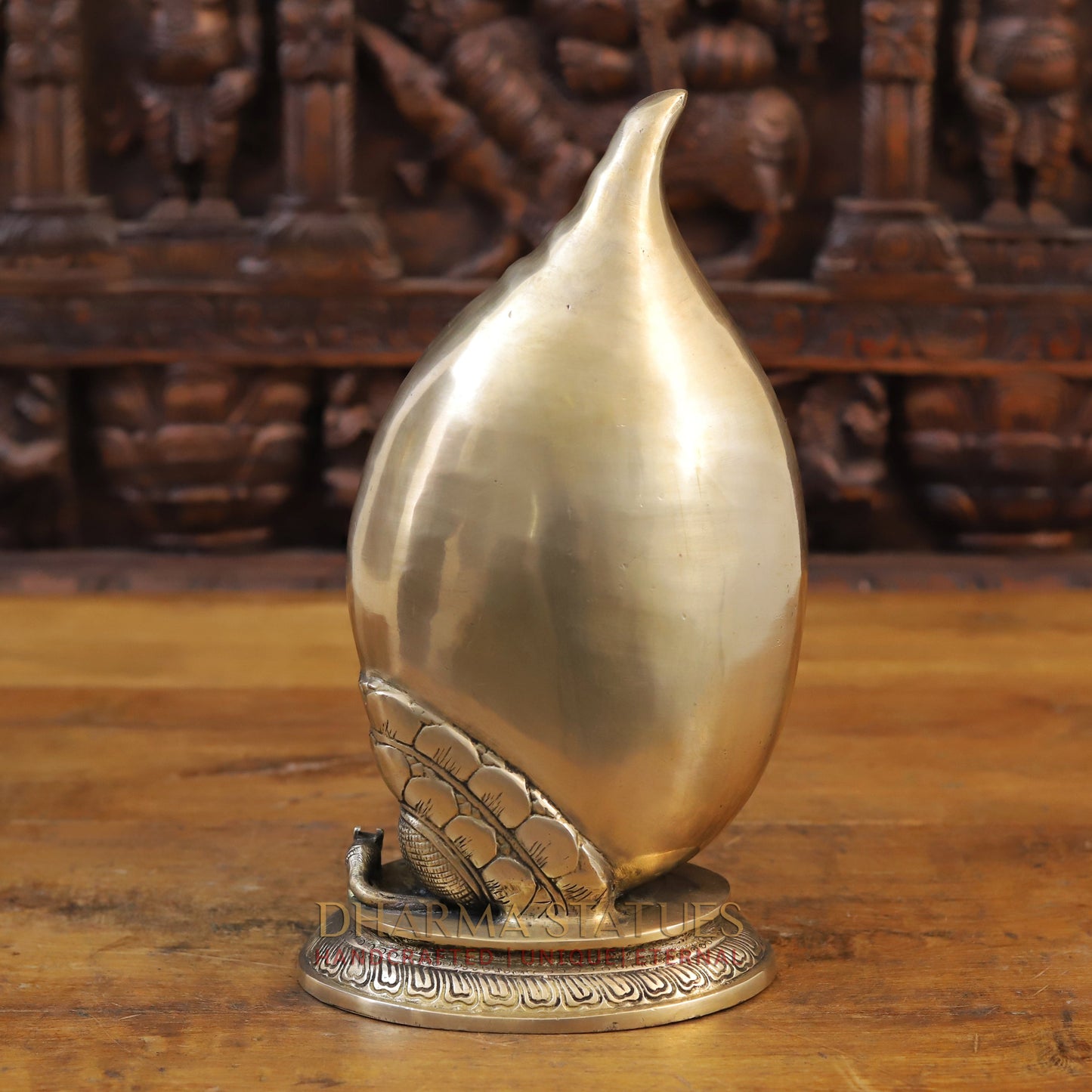 Brass Ganesh in Sacred Shankh, Fine Golden Finish, 12"
