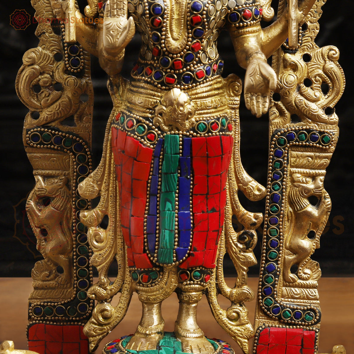 Brass Vishnu Lakshmi Idol | Standing on a Base with Back Frame 15.5 "