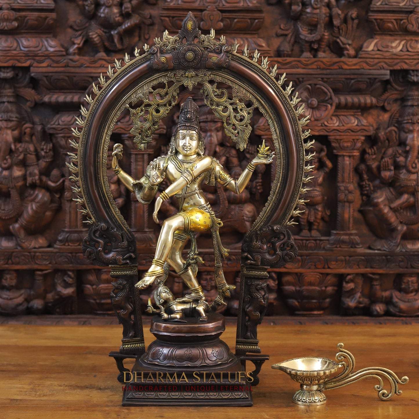 Brass Natraj Statue, Fine Copper and Golden Finish 26.5"