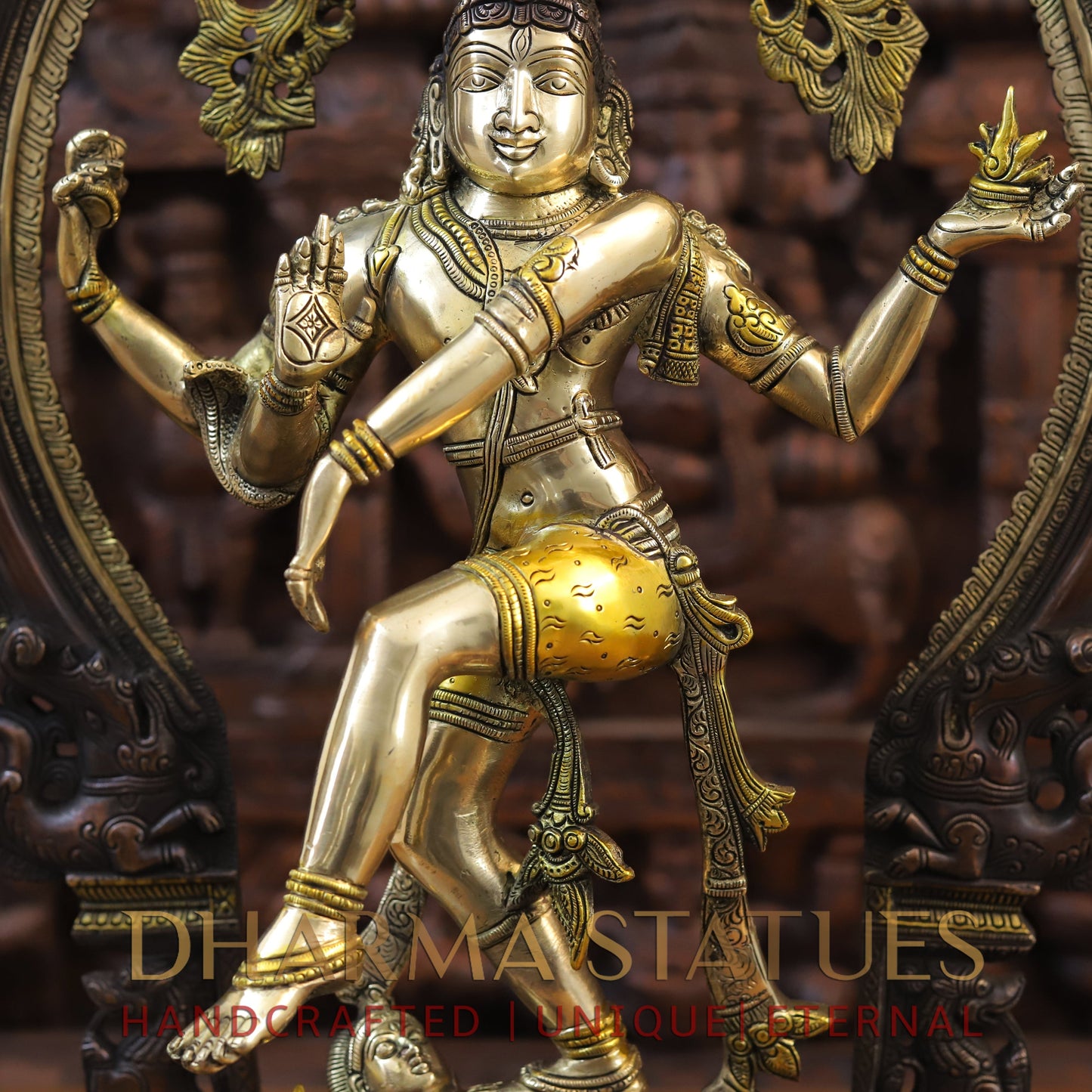 Brass Natraj Statue, Fine Copper and Golden Finish 26.5"