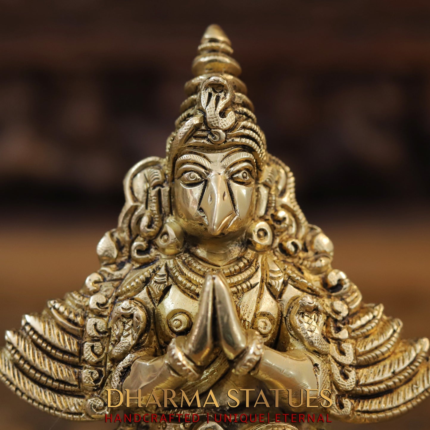 Brass Garuda Idol, Seated on Lotus, Fine Golden Finish 5.5"