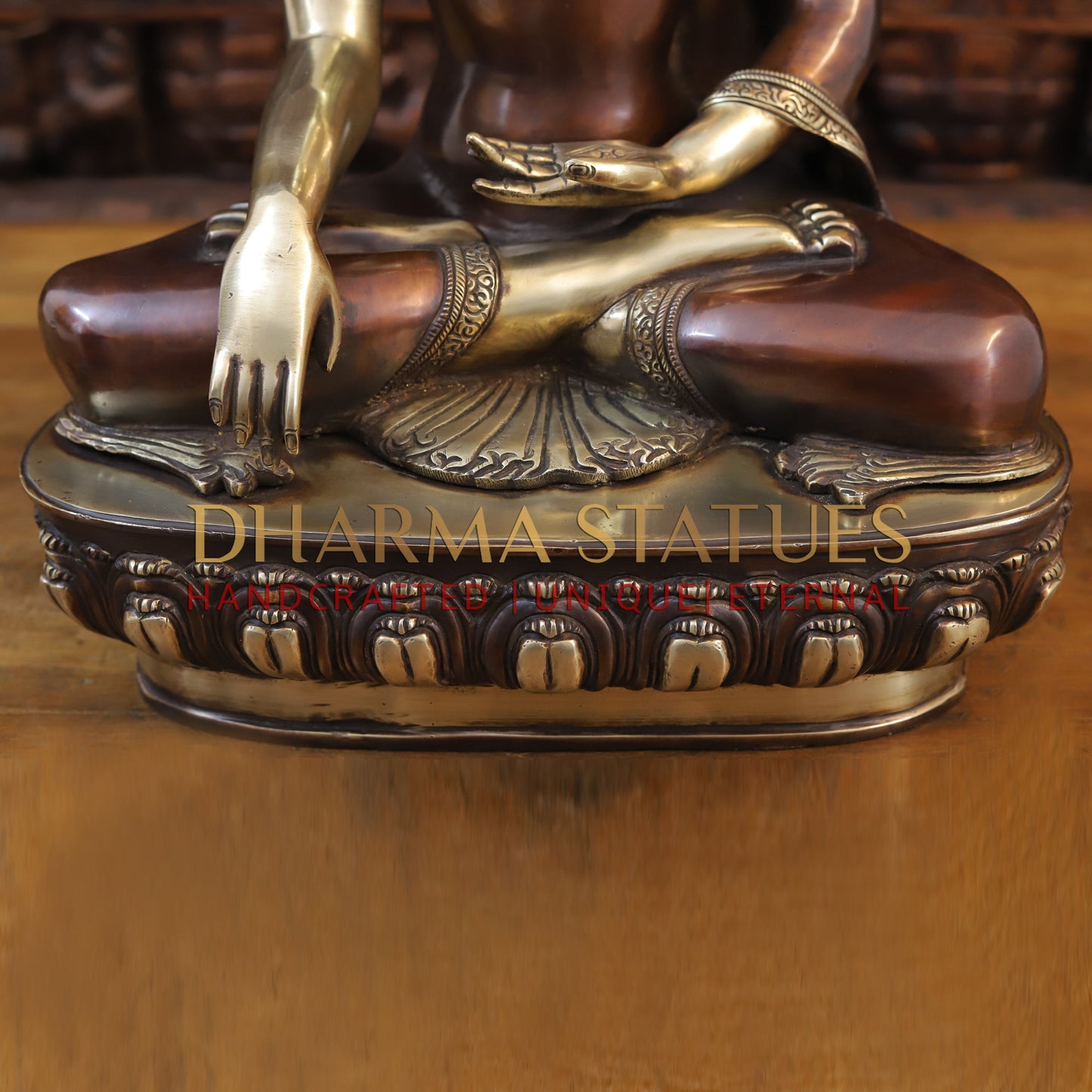 Brass Buddha Statue, Seated on a Lotus, Copper and Golden Finish 22"