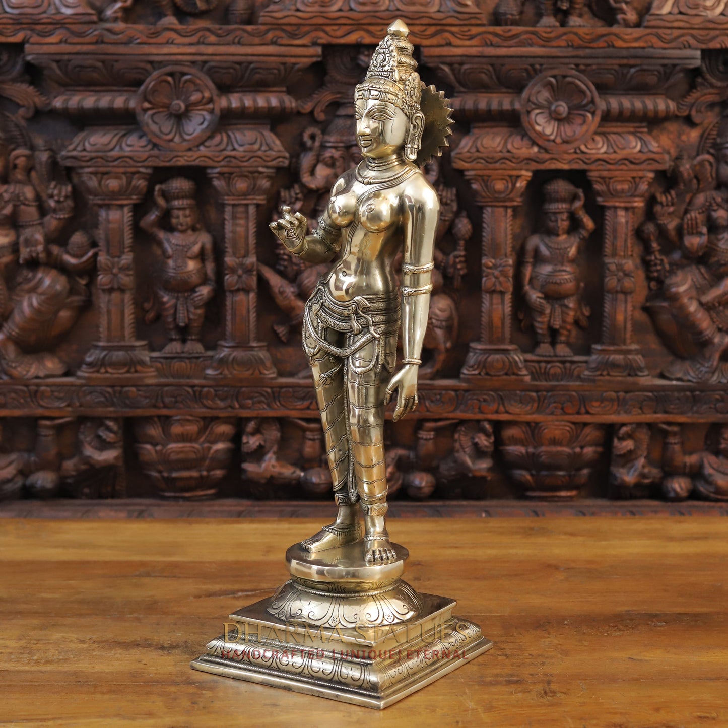 Brass Parvati Standing, Fine Golden Finish, 23.5"