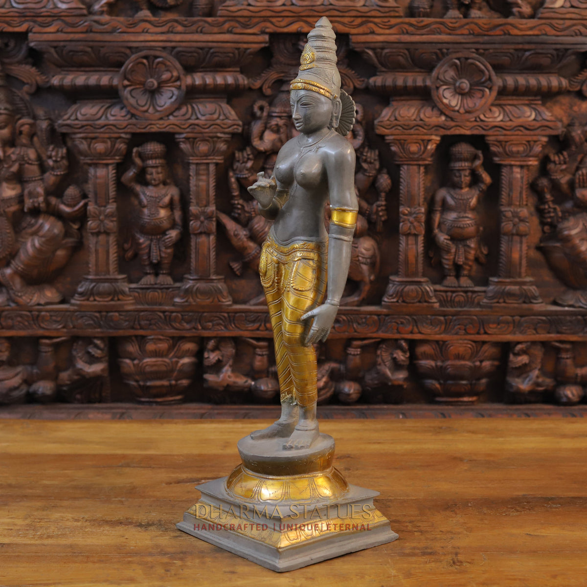 Brass Parvati Standing, Golden & Grey Finish, 23.5"