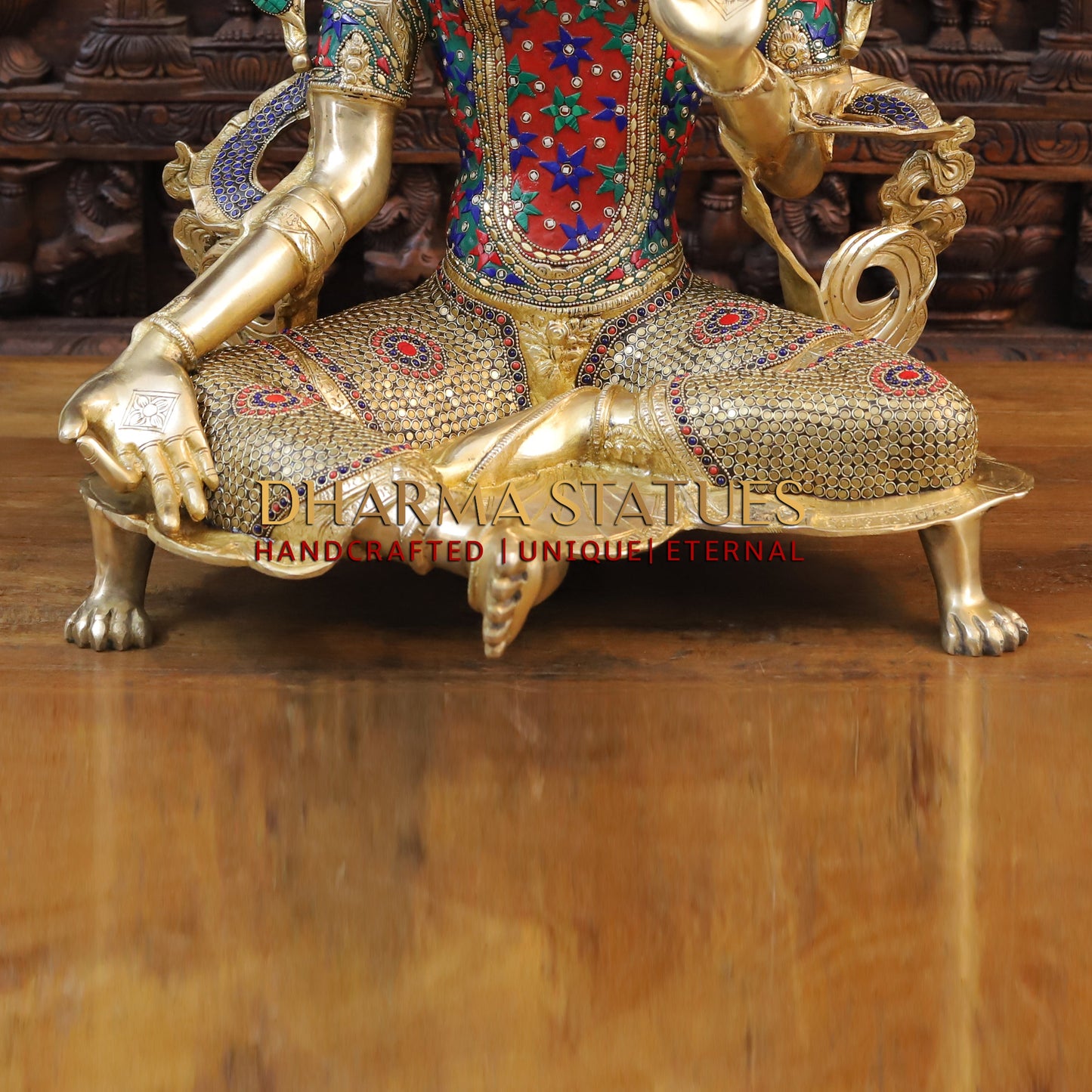 Brass Tara in Blessing Position, Golden & Stonework, 30"