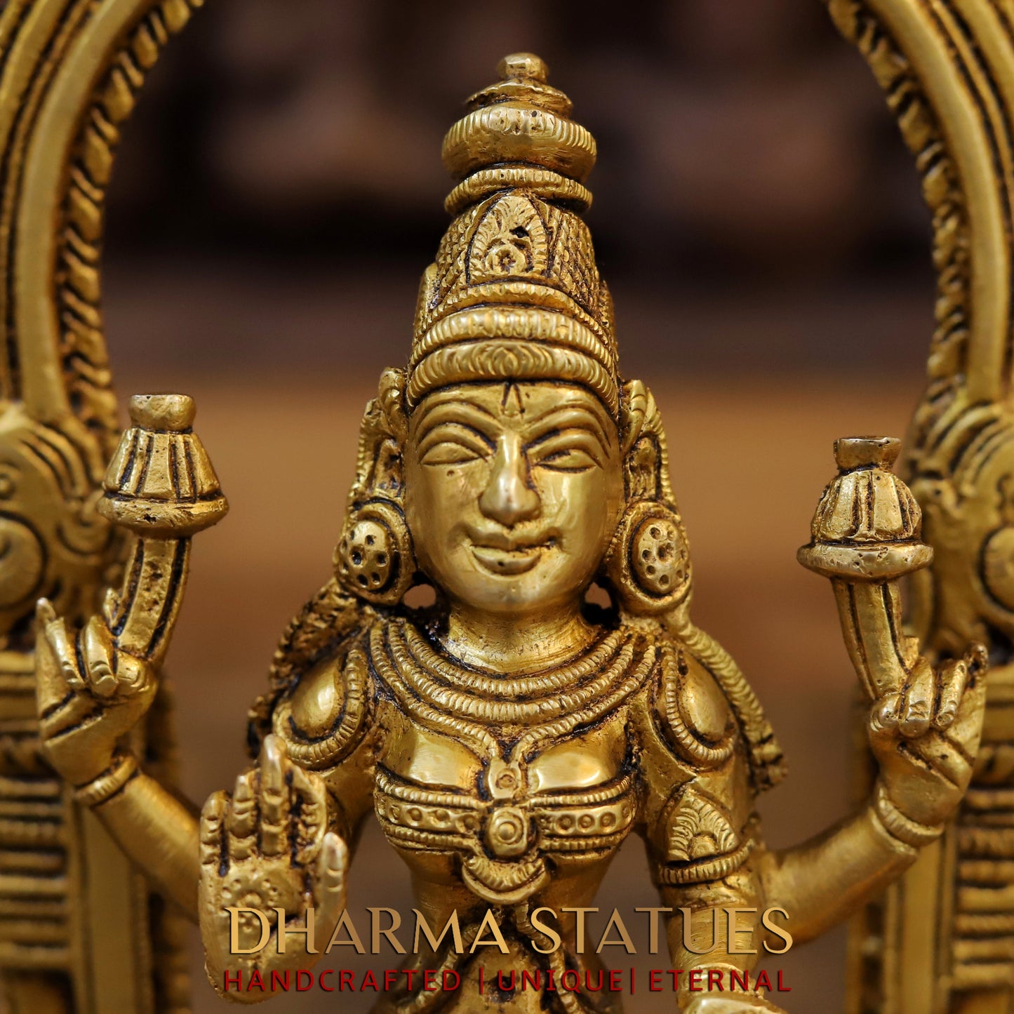 Brass Saraswati Laxmi & Ganesh Seated with Frame, Fine Golden Finish, 9.5"