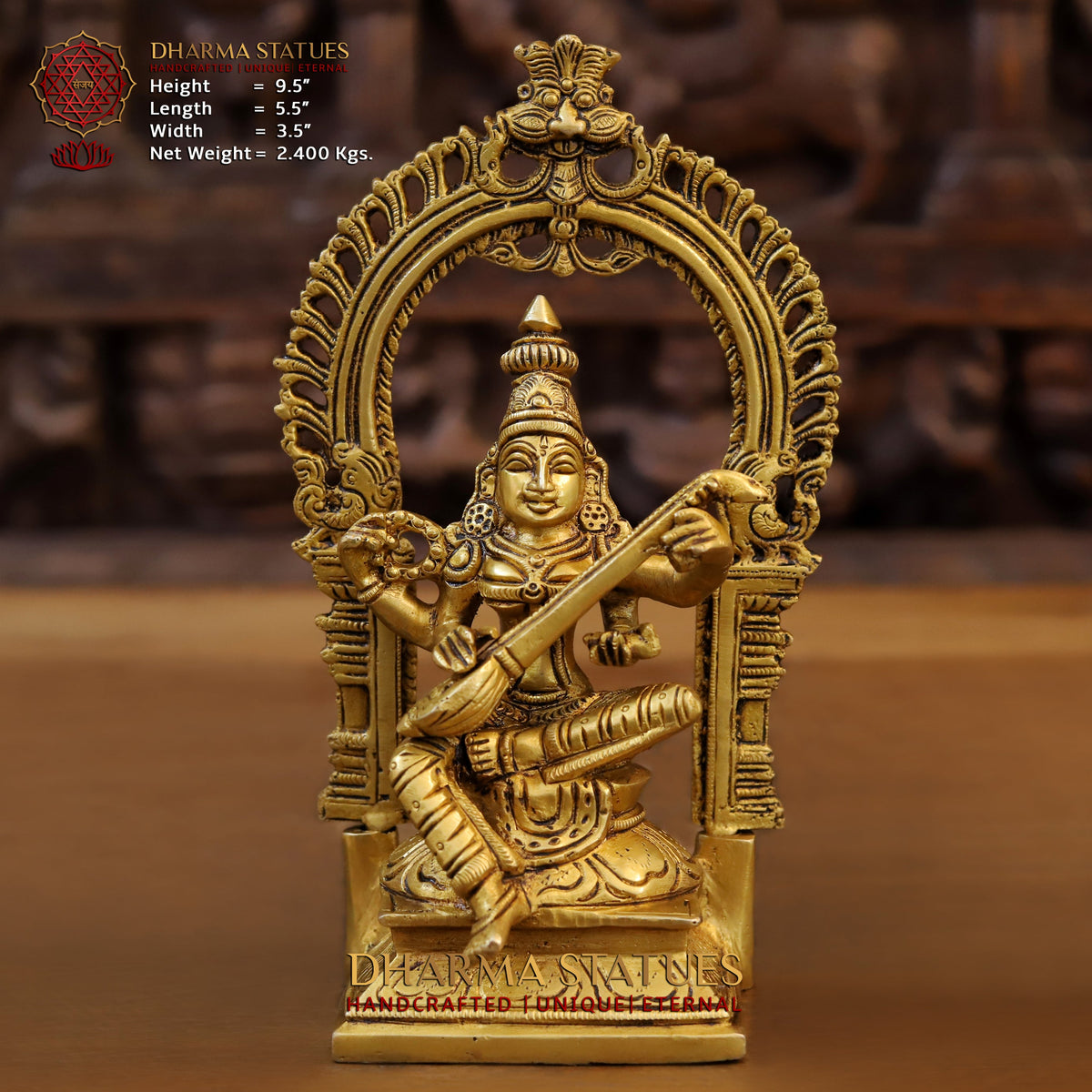 Brass Laxmi Seated with Frame, Fine Golden Finish, 9.5"