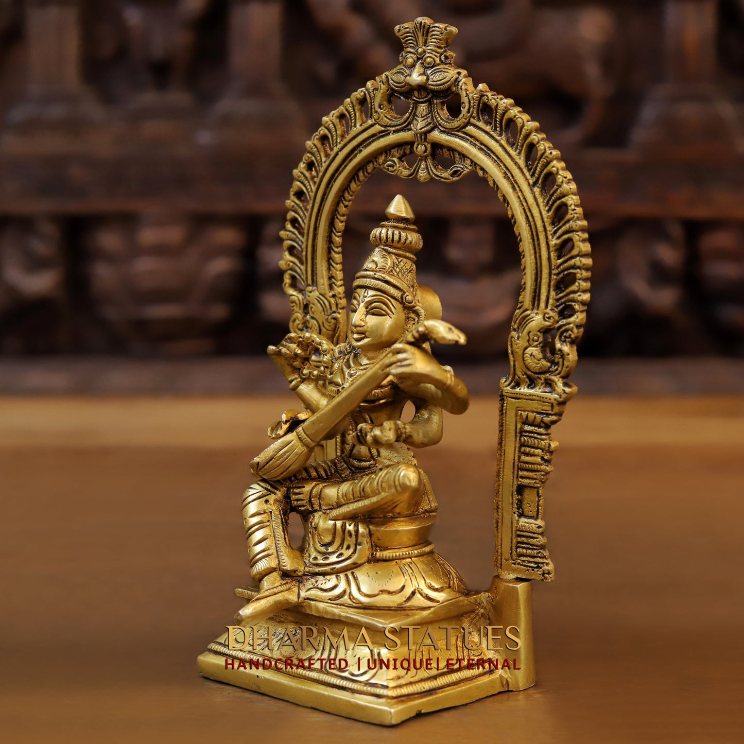 Brass Laxmi Seated with Frame, Fine Golden Finish, 9.5"