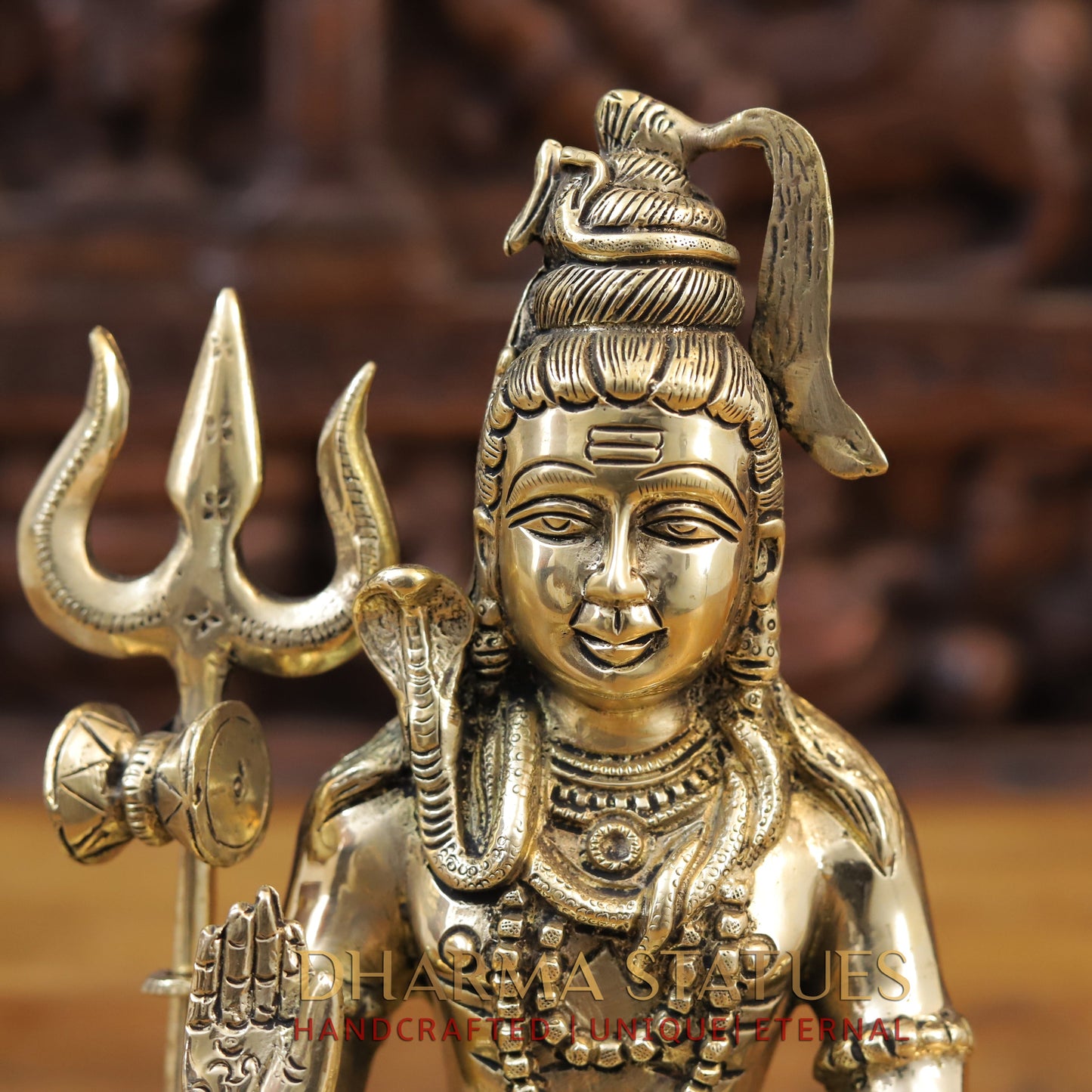 Brass Shiva seated in Blessing Posture, Golden Finish, 10.5"