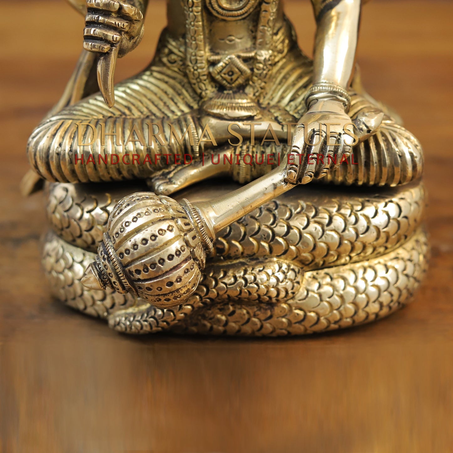 Brass Vishnu Seated on Sheshnag, Fine Golden Finish, 13"