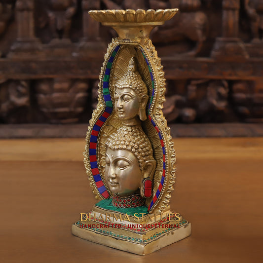 Brass Buddha Candle, Golden & Stonework, 12"