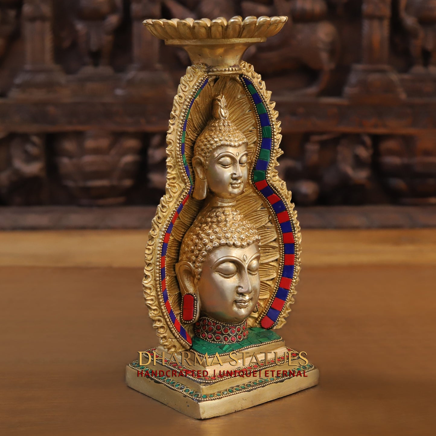 Brass Buddha Candle, Golden & Stonework, 12"