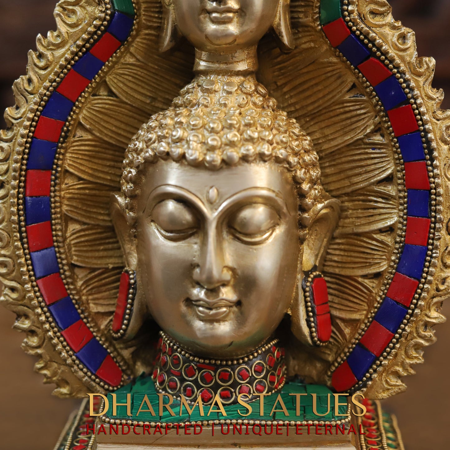 Brass Buddha Candle, Golden & Stonework, 12"