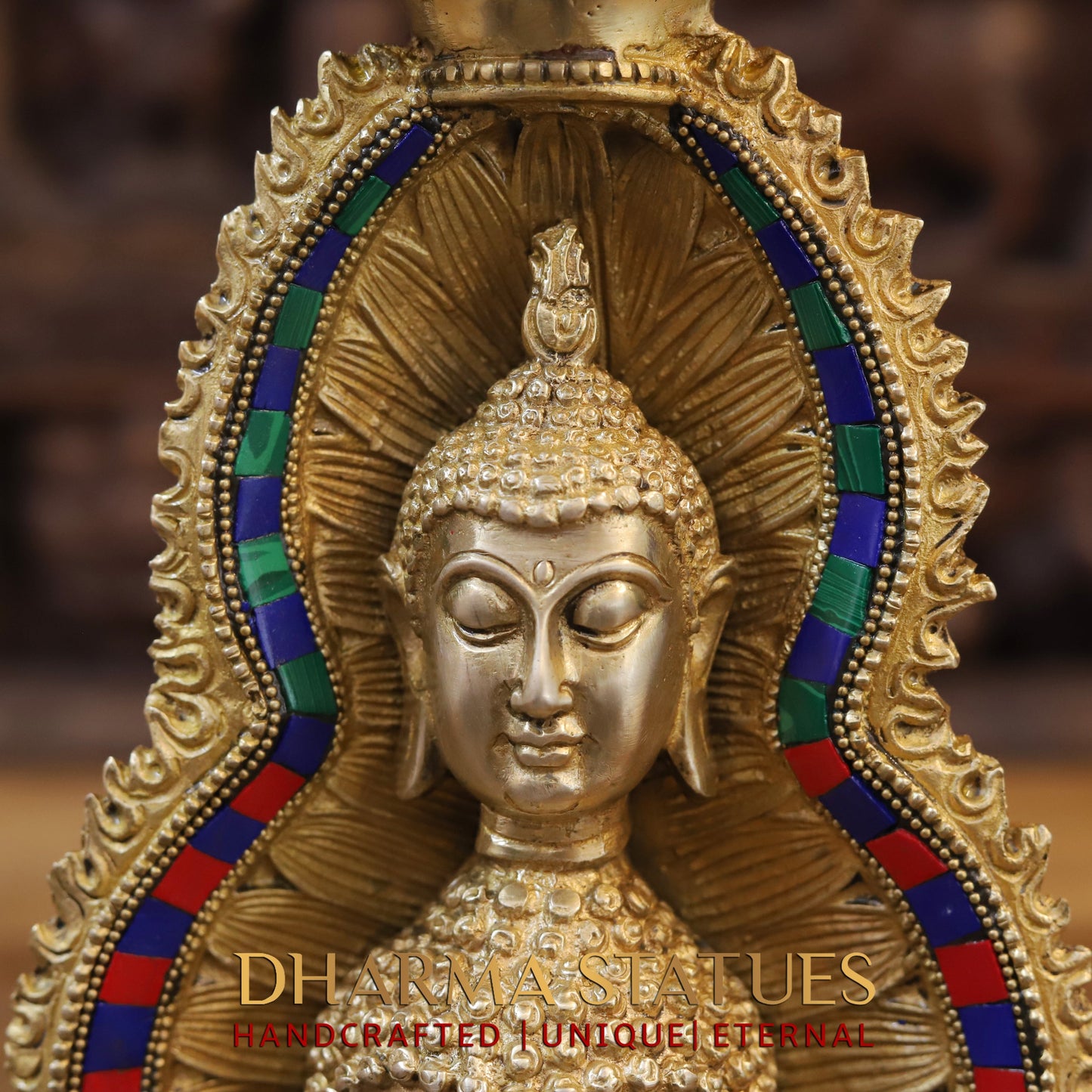 Brass Buddha Candle, Golden & Stonework, 12"