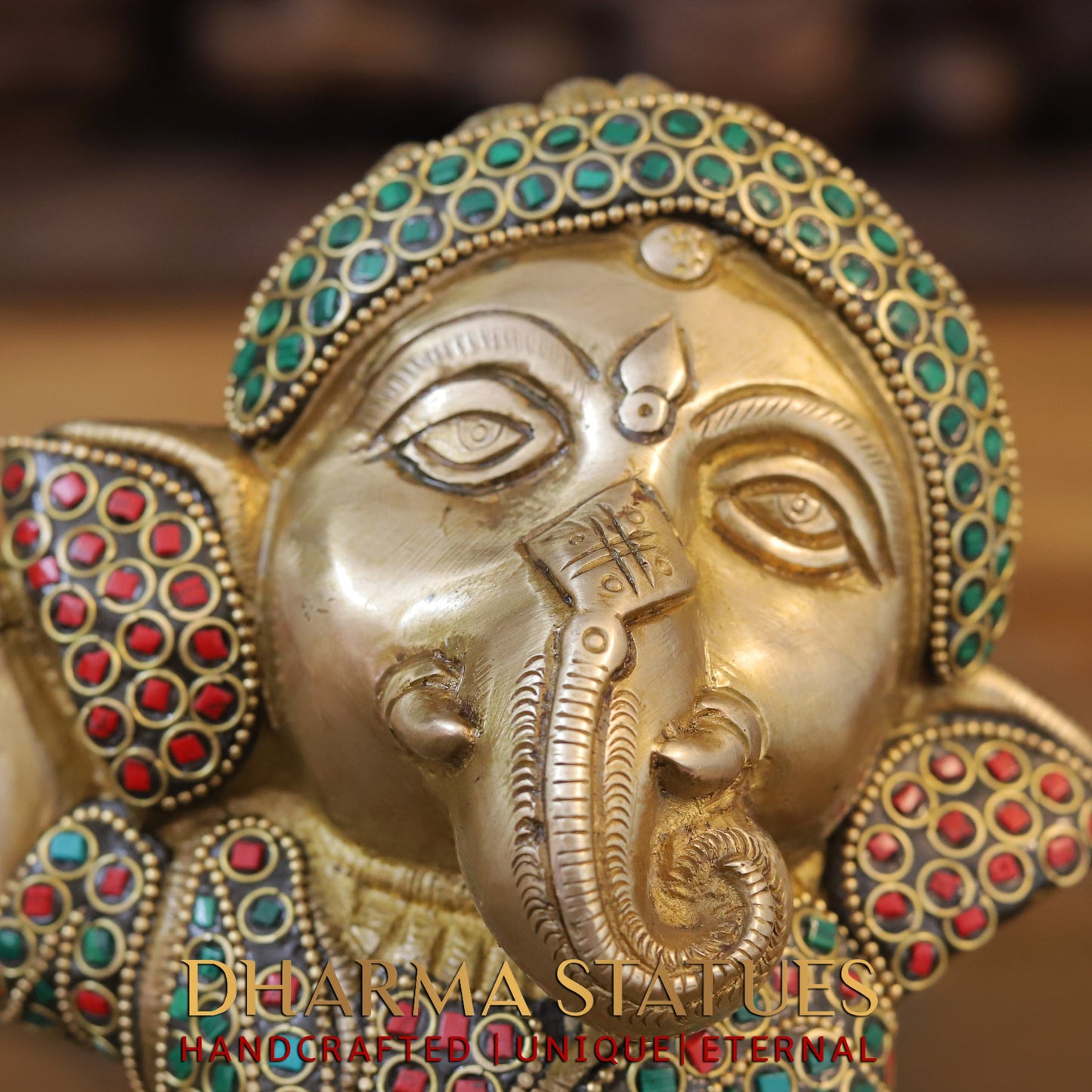 Brass Baby Ganesh standing, Golden & Stonework, 9"