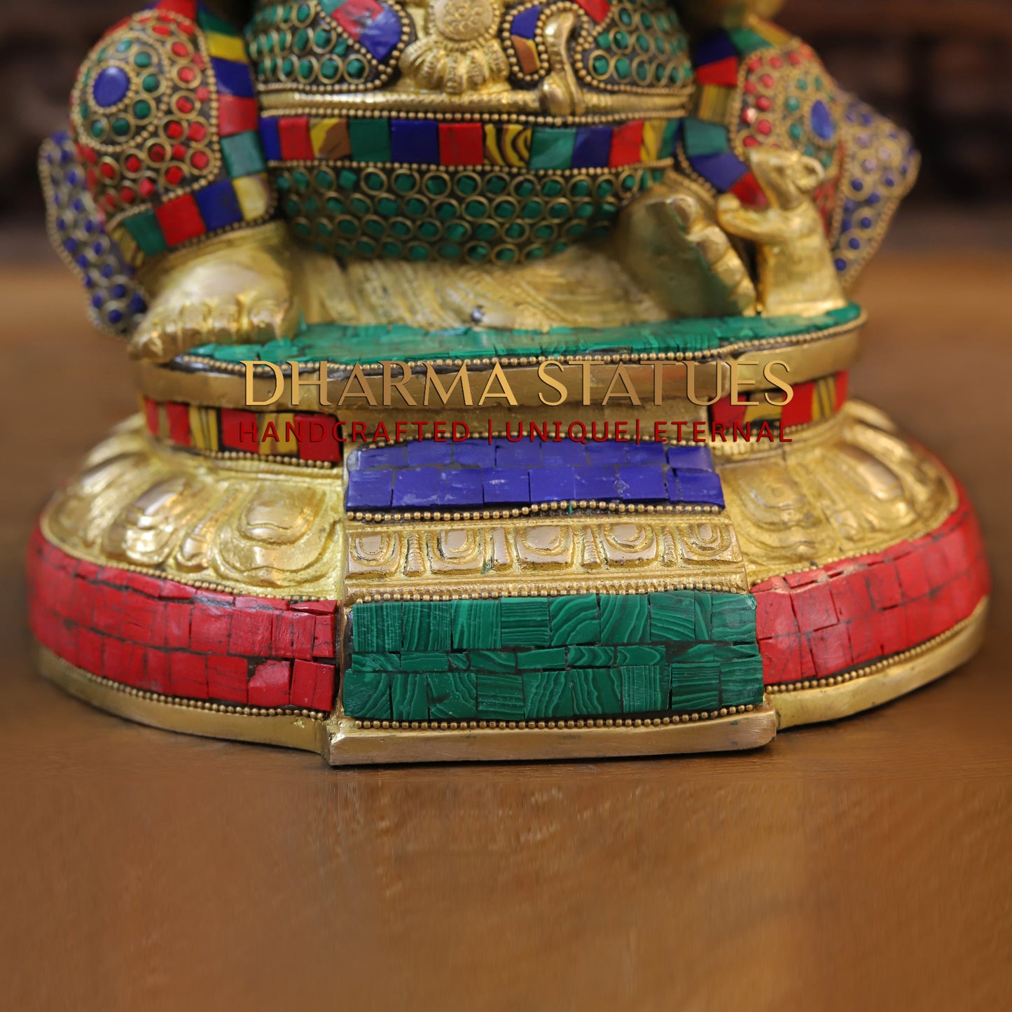 Brass Ganesh seated, Golden & Stonework, 13"