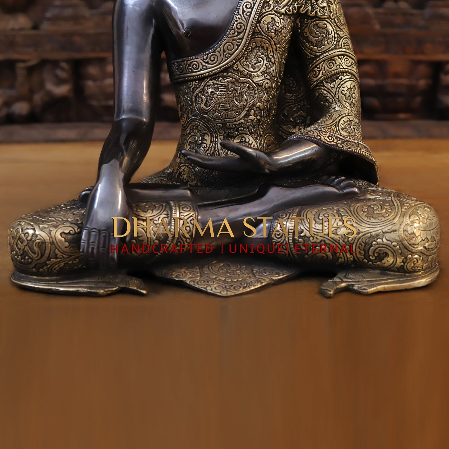 Brass Buddha seated, Black Patina & Fine Finish, 18"
