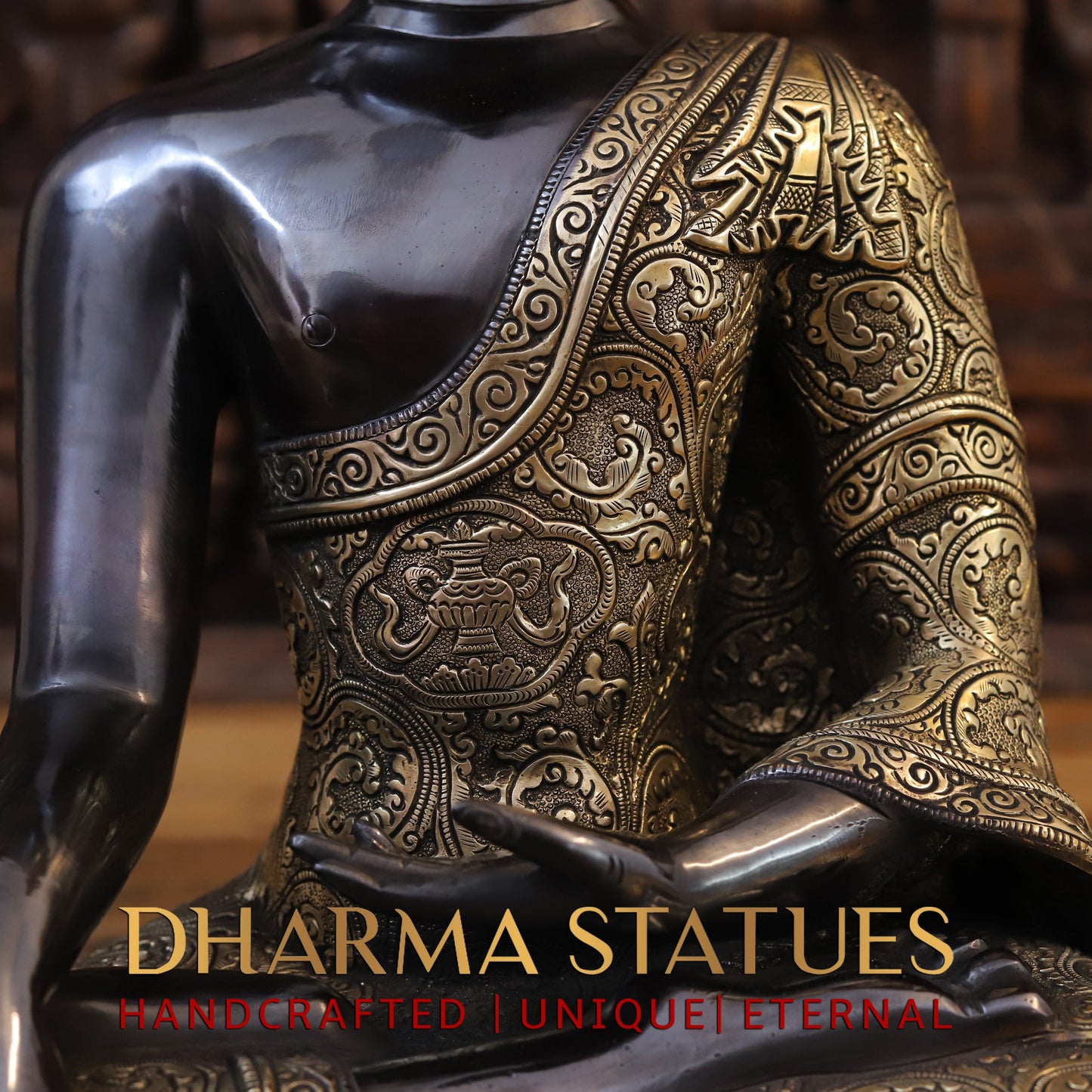 Brass Buddha seated, Black Patina & Fine Finish, 18"