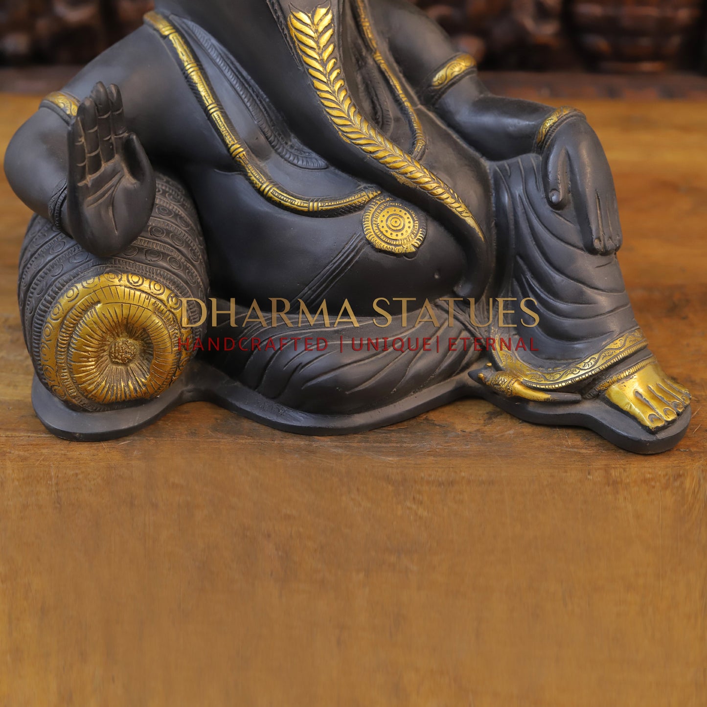 Brass Resting Ganesh Idol, Grey and Golden Finish, 11"