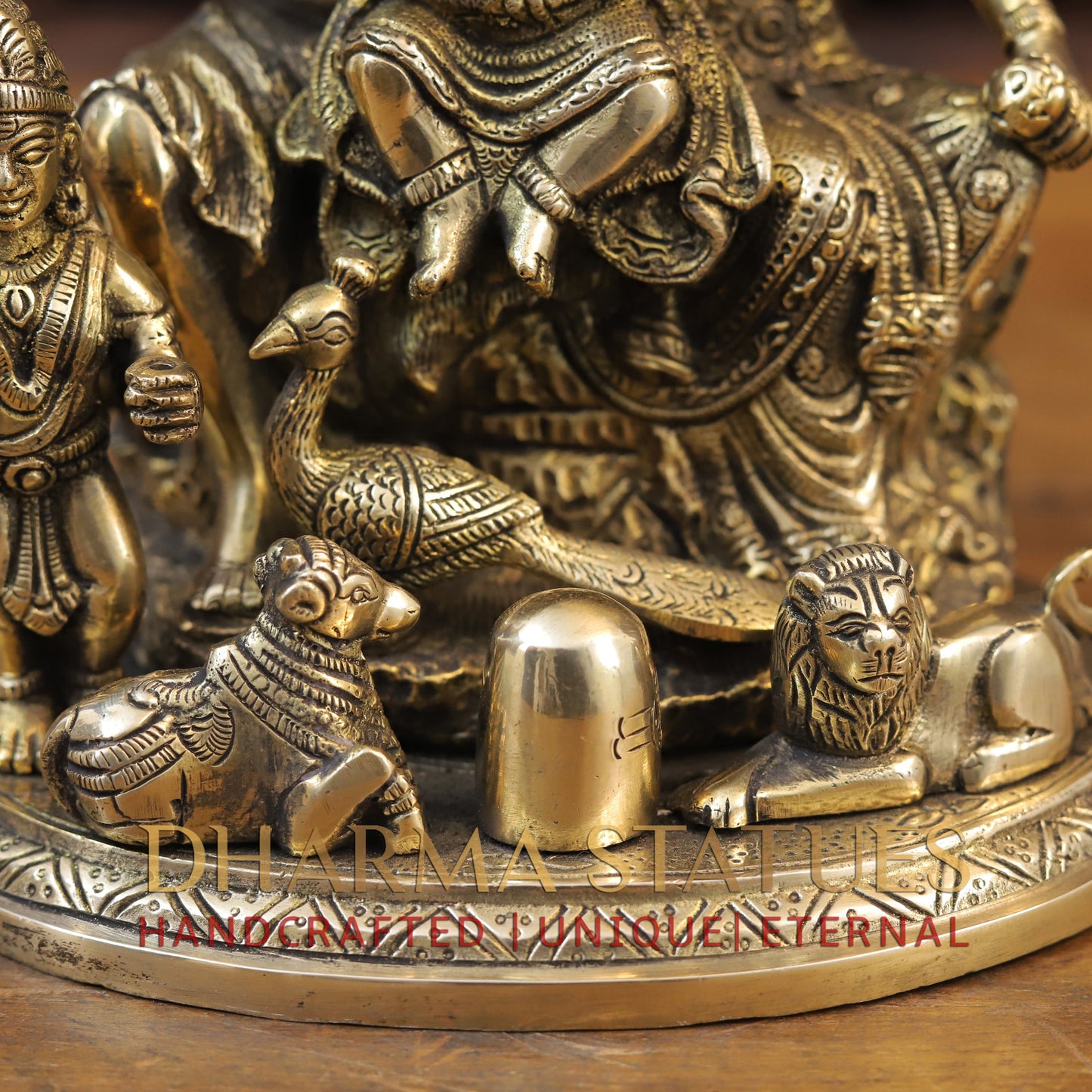 Brass Shiv Parivar Idol, Fine Golden Work 9.5"