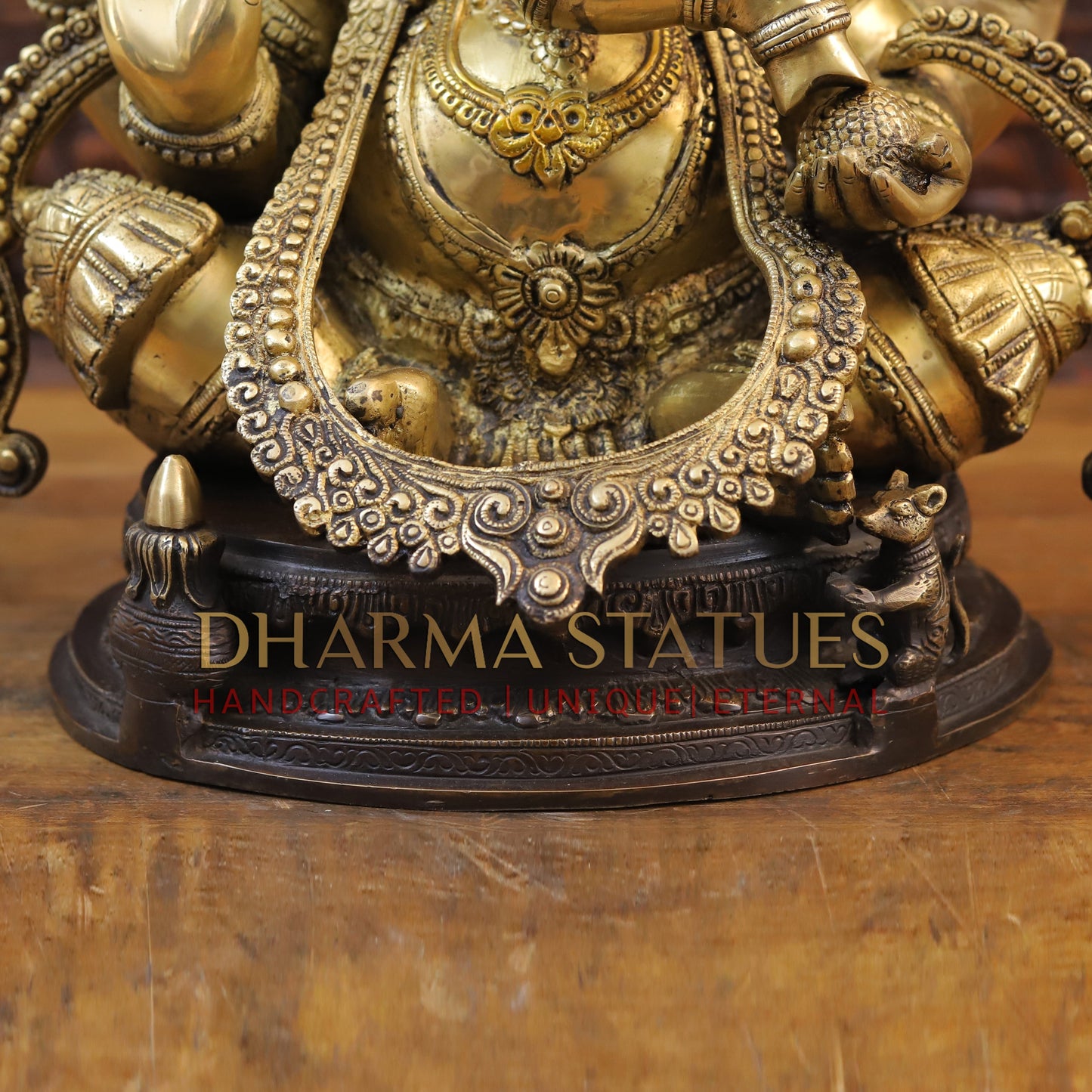 Brass Ganesh Statue, Fine Golden and Brown Finish 19.5"