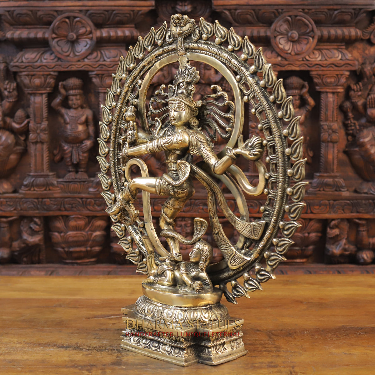 Brass Natraj Statue, Dancing lord Shiva, Fine Golden Finish 21"