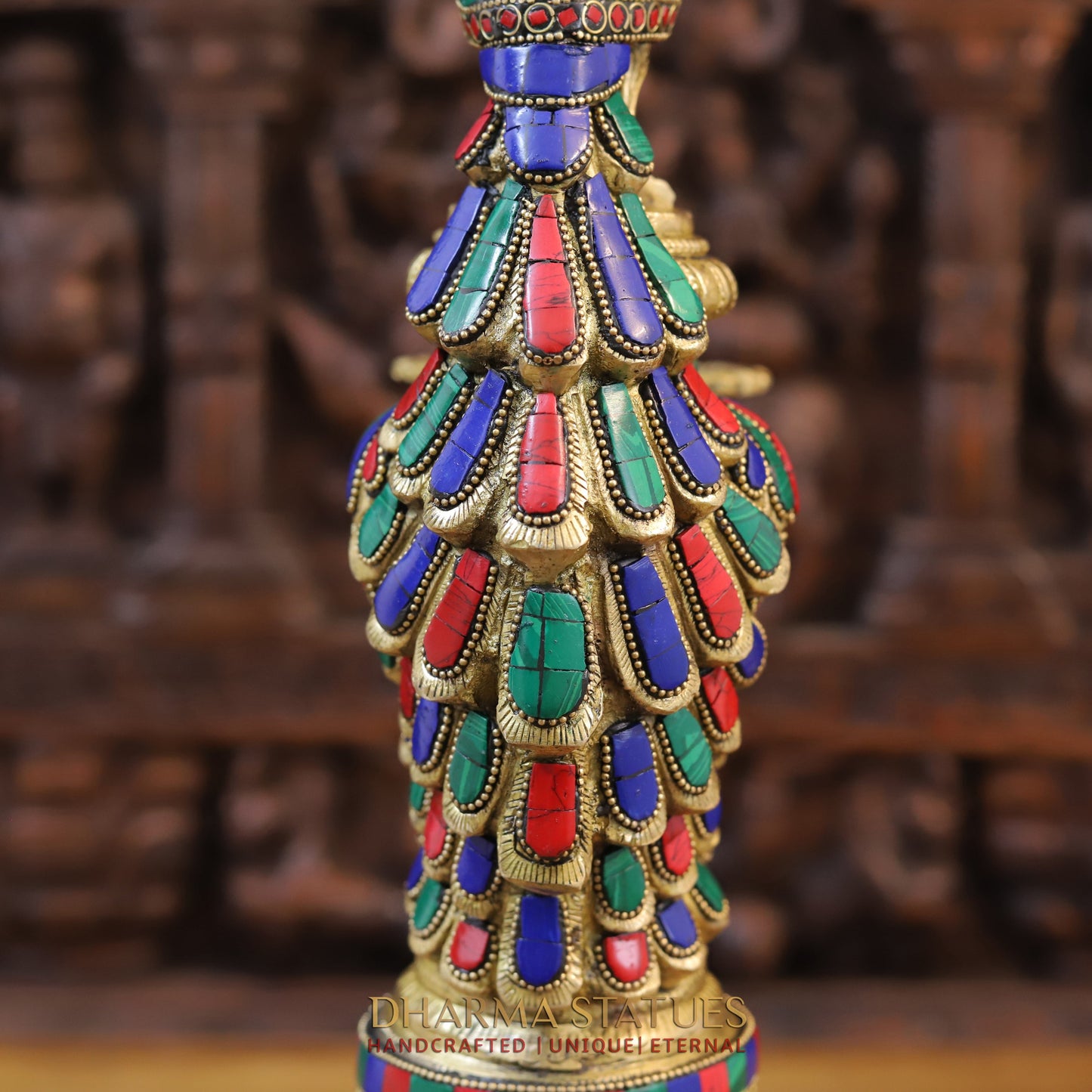 Brass Peacock Diya, Fine Stone and Golden Work 20"