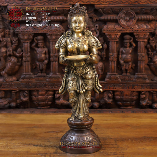 Brass Deep Lady Statue, Fine Golden and Copper Finish 23"