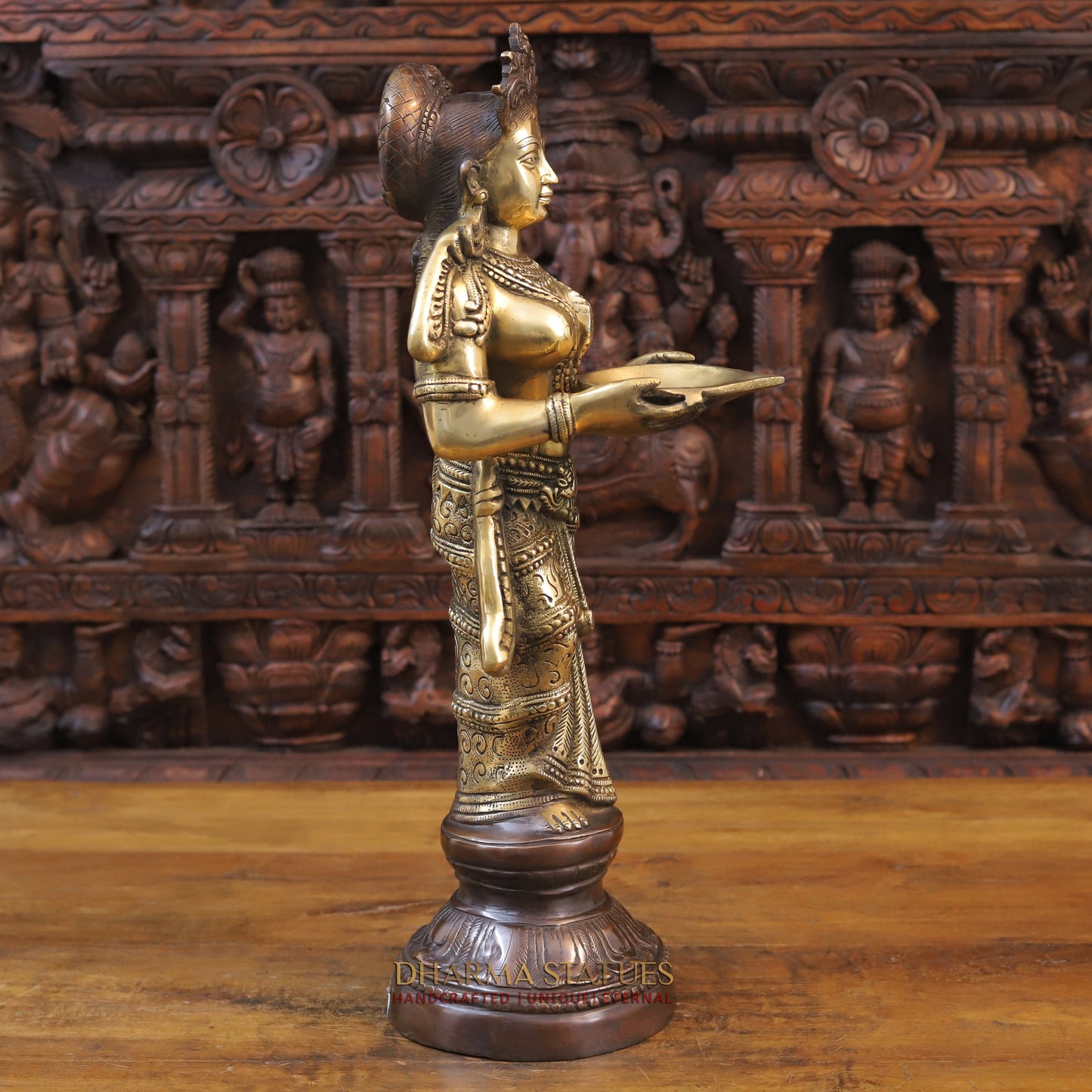 Brass Deep Lady Statue, Fine Golden and Copper Finish 23"