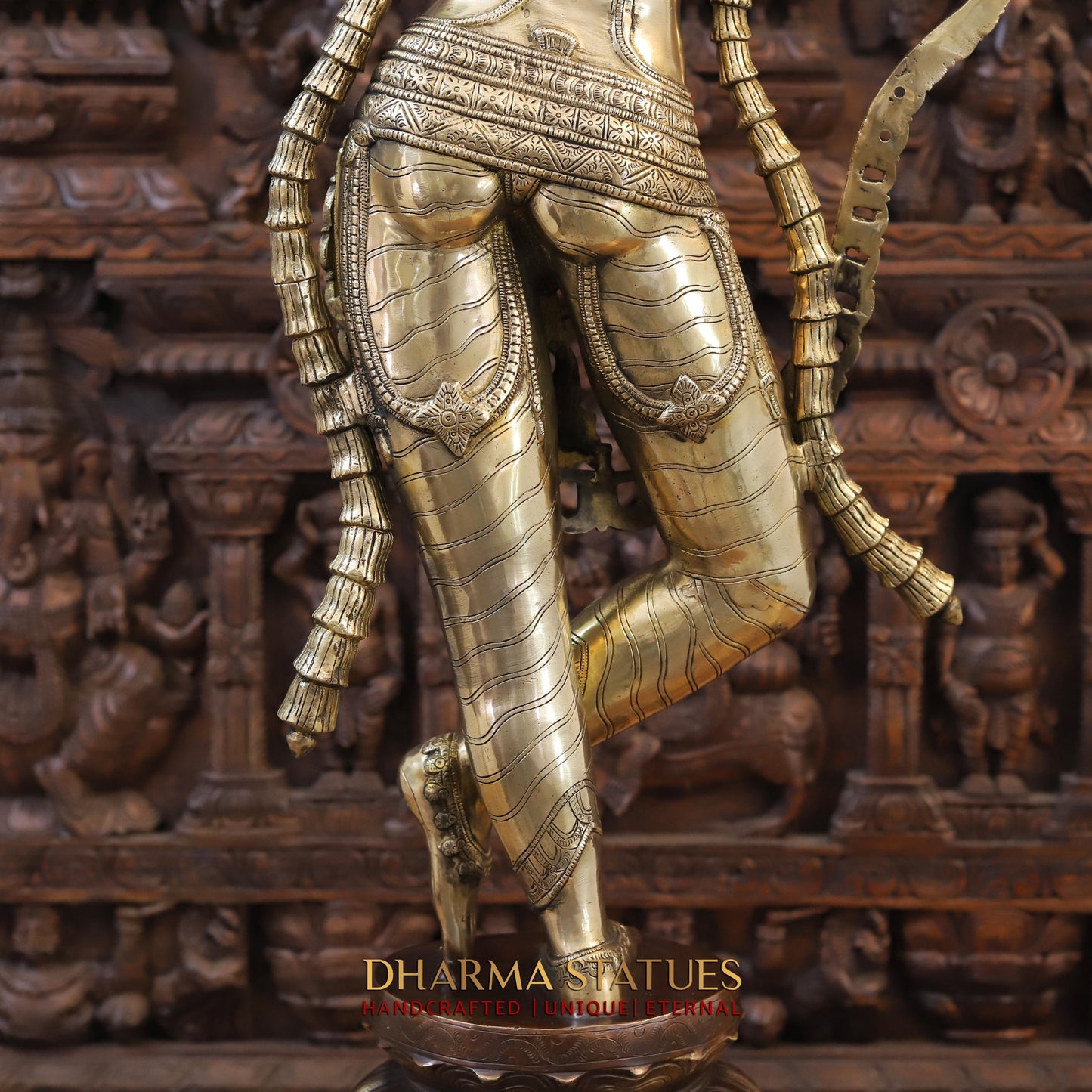 Brass Krishna playing Flute on Pedestal, Golden  & Copper Finish, 45"