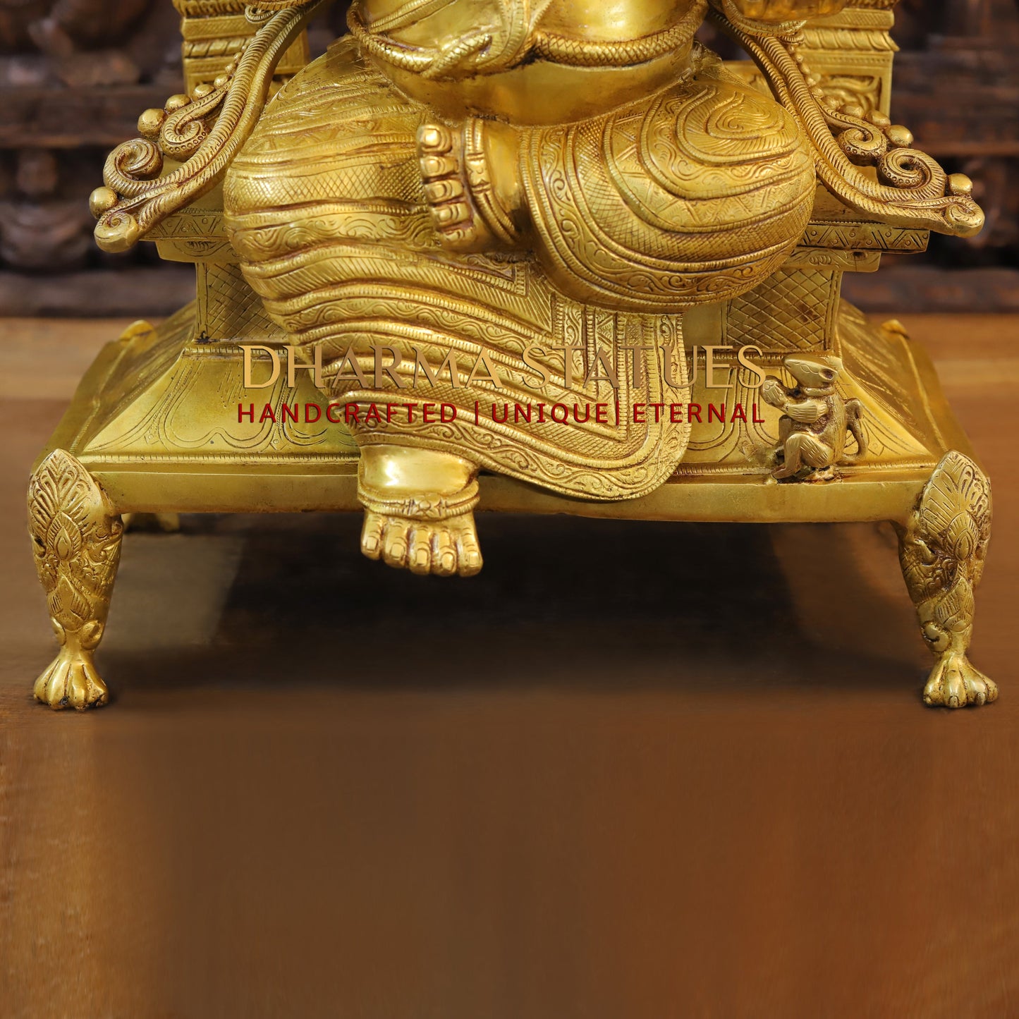 Brass Ganesh seated on Throne, Blessing Posture, Fine Golden Finish, 28.5"