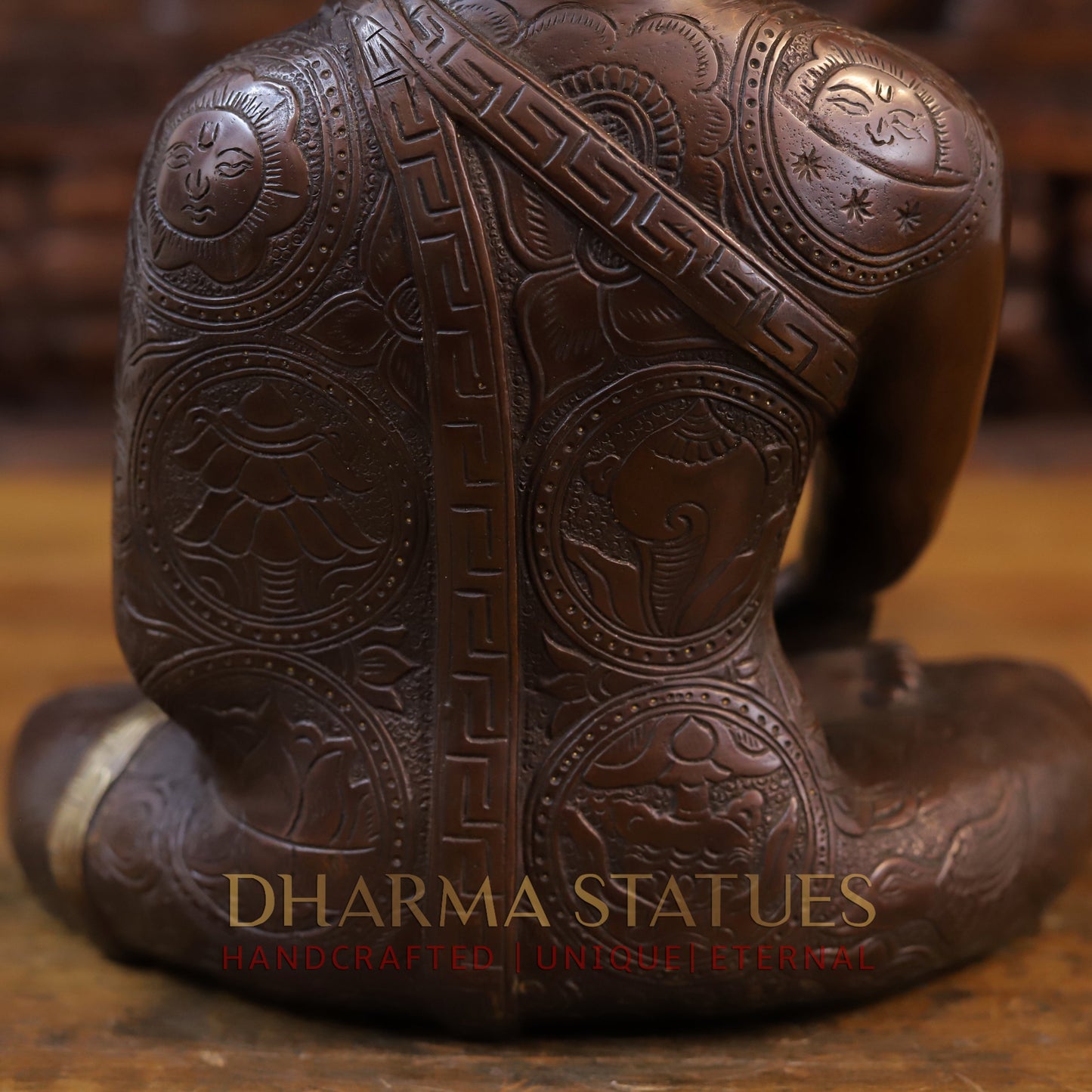 Brass Buddha Idol, Fine Carving Copper and Golden Finish 13"