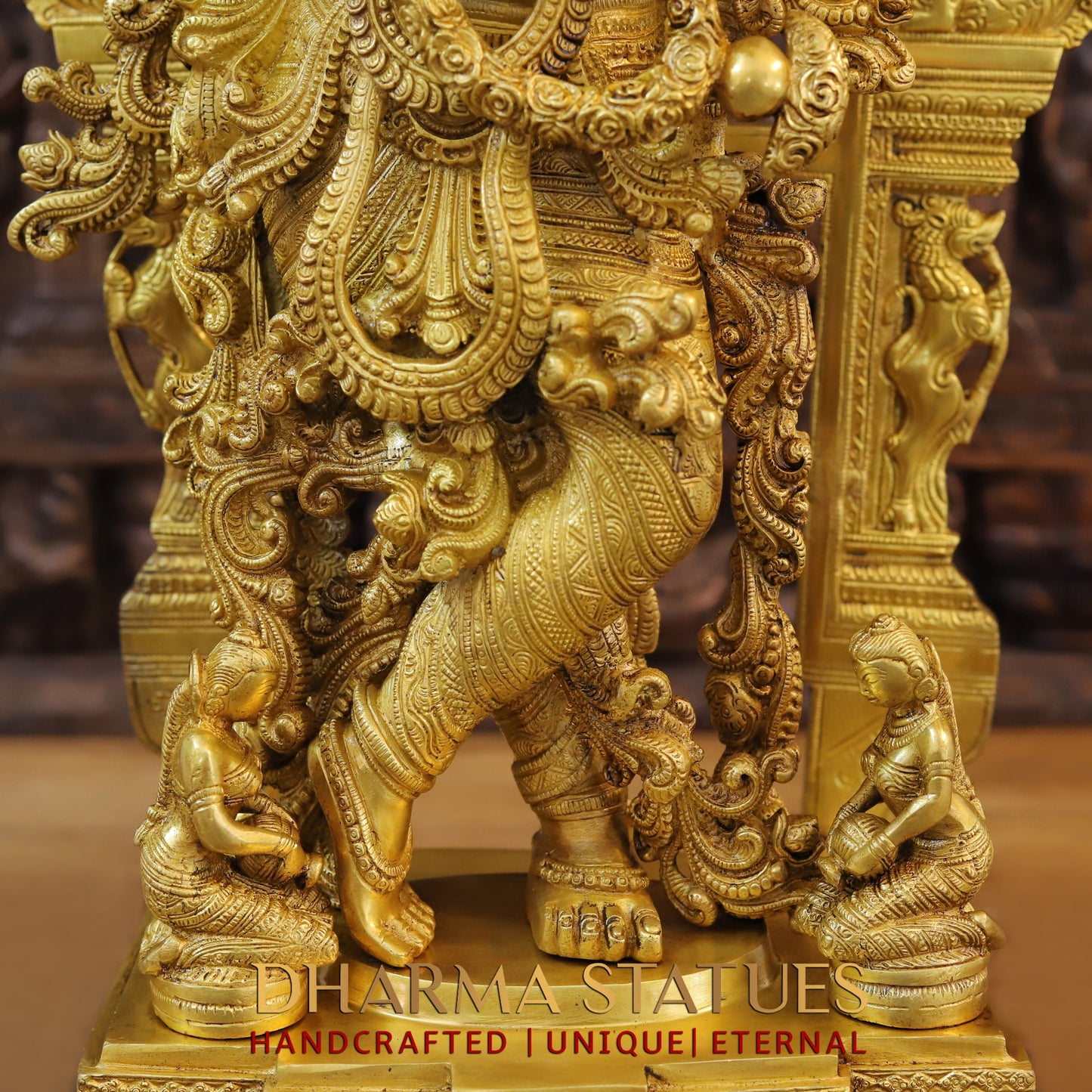 Brass Krishna standing behind Frame, Fine Golden Finish, 32"