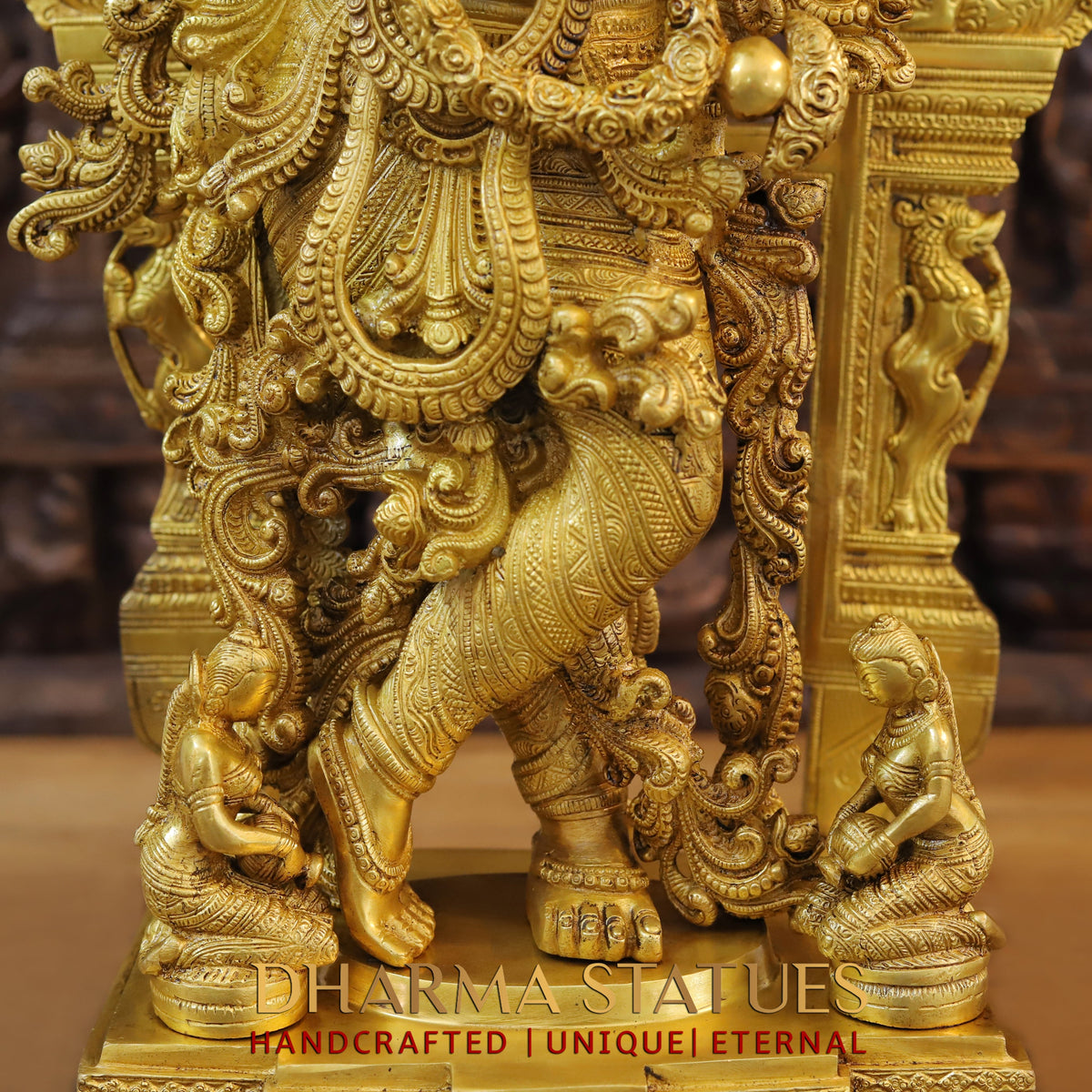 Brass Krishna standing behind Frame, Fine Golden Finish, 32"