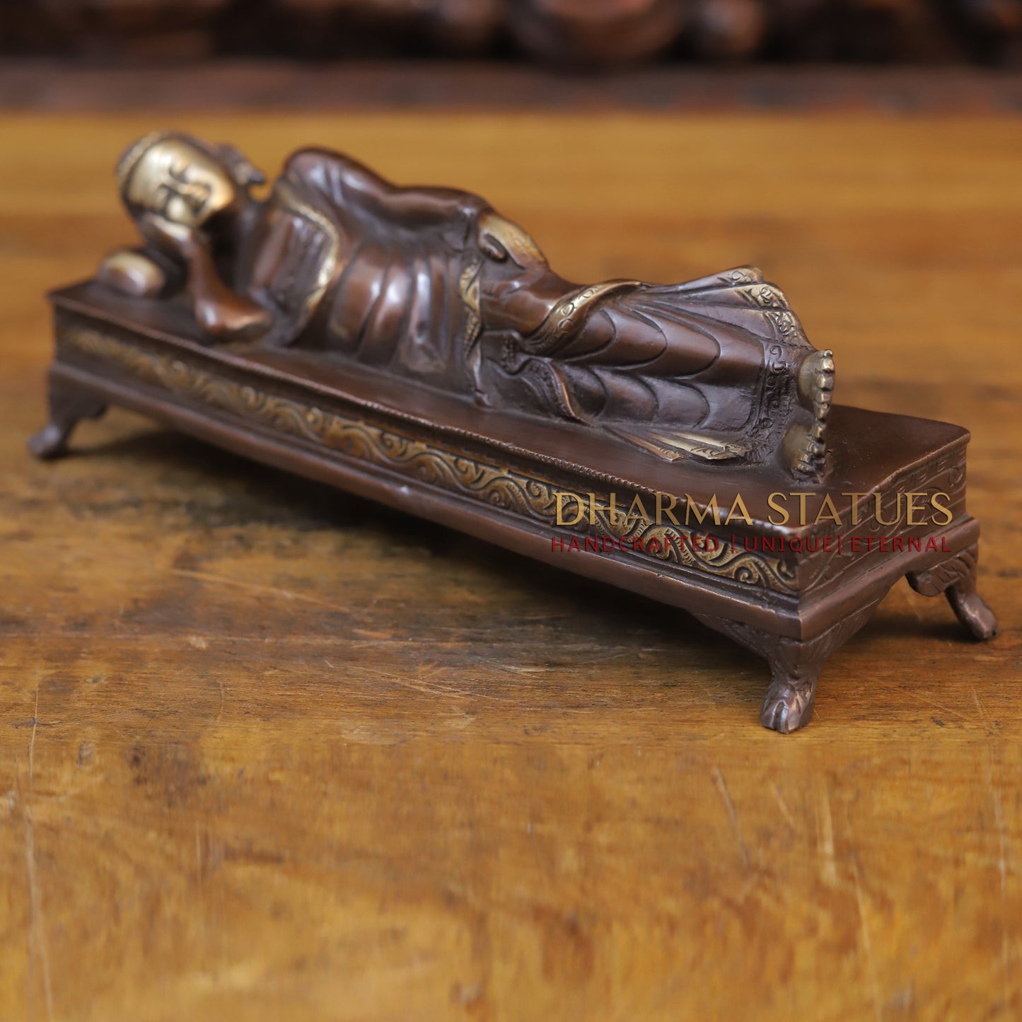 Brass Resting Buddha Statue, Fine Copper Finish with Golden Touch 4"