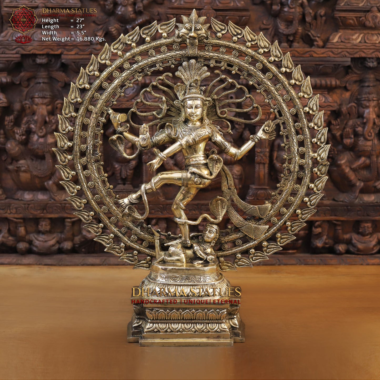 Brass Nataraja, Dancing Shiva, Golden Finish, 27"