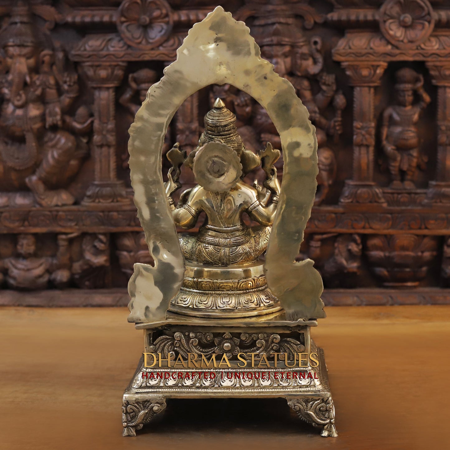 Brass Ganesh seated on Throne, Golden Finish, 20"