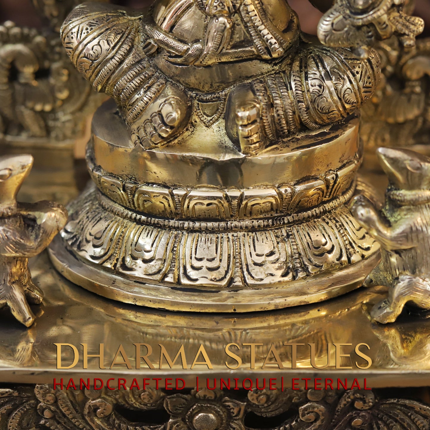 Brass Ganesh seated on Throne, Golden Finish, 20"