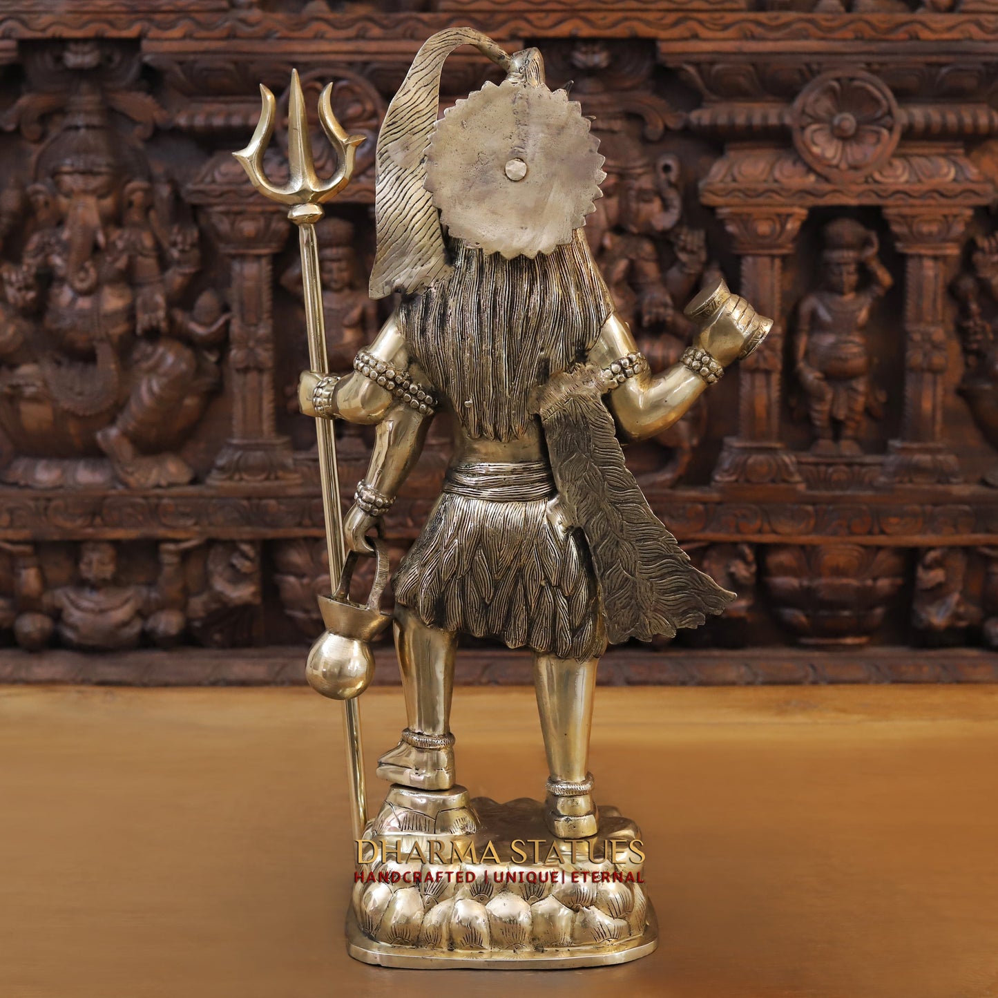 Brass Shiva standing with Trishul, Golden Finish, 24"