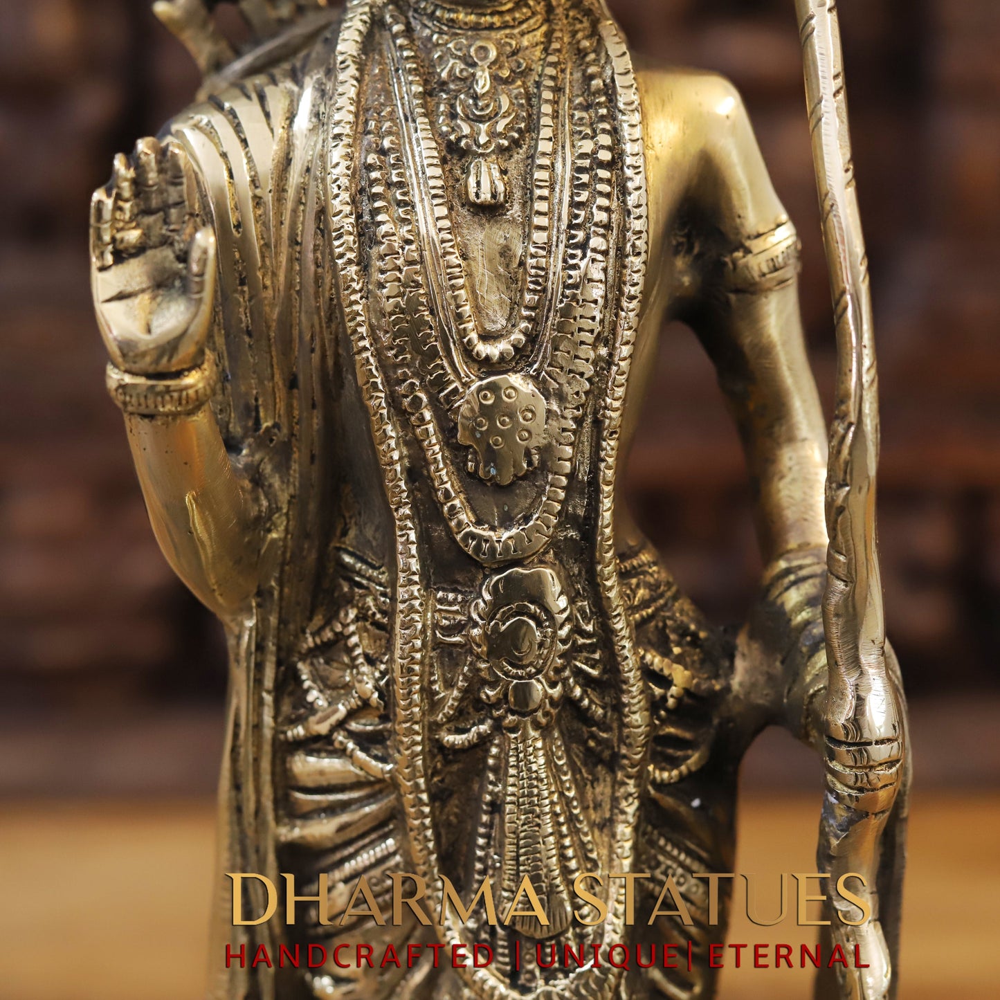 Brass Ram Darbar - Lord Ram, Sita and Laxman With Hanuman seated, Golden Finish, 17"