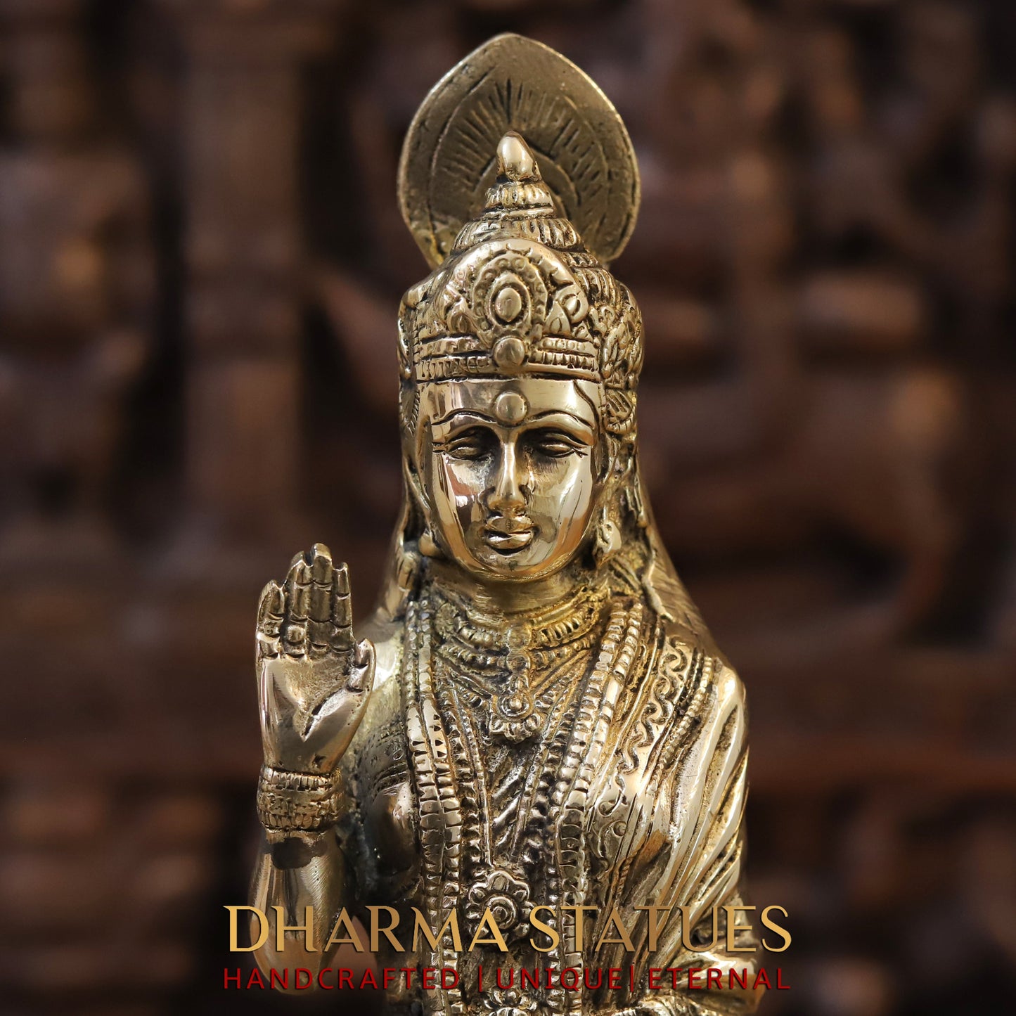Brass Ram Darbar - Lord Ram, Sita and Laxman With Hanuman seated, Golden Finish, 17"