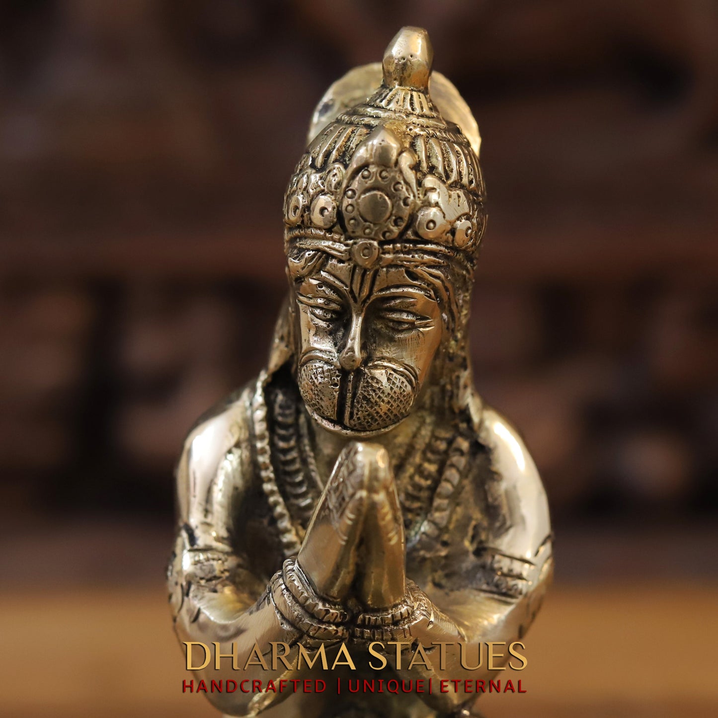 Brass Ram Darbar - Lord Ram, Sita and Laxman With Hanuman seated, Golden Finish, 17"