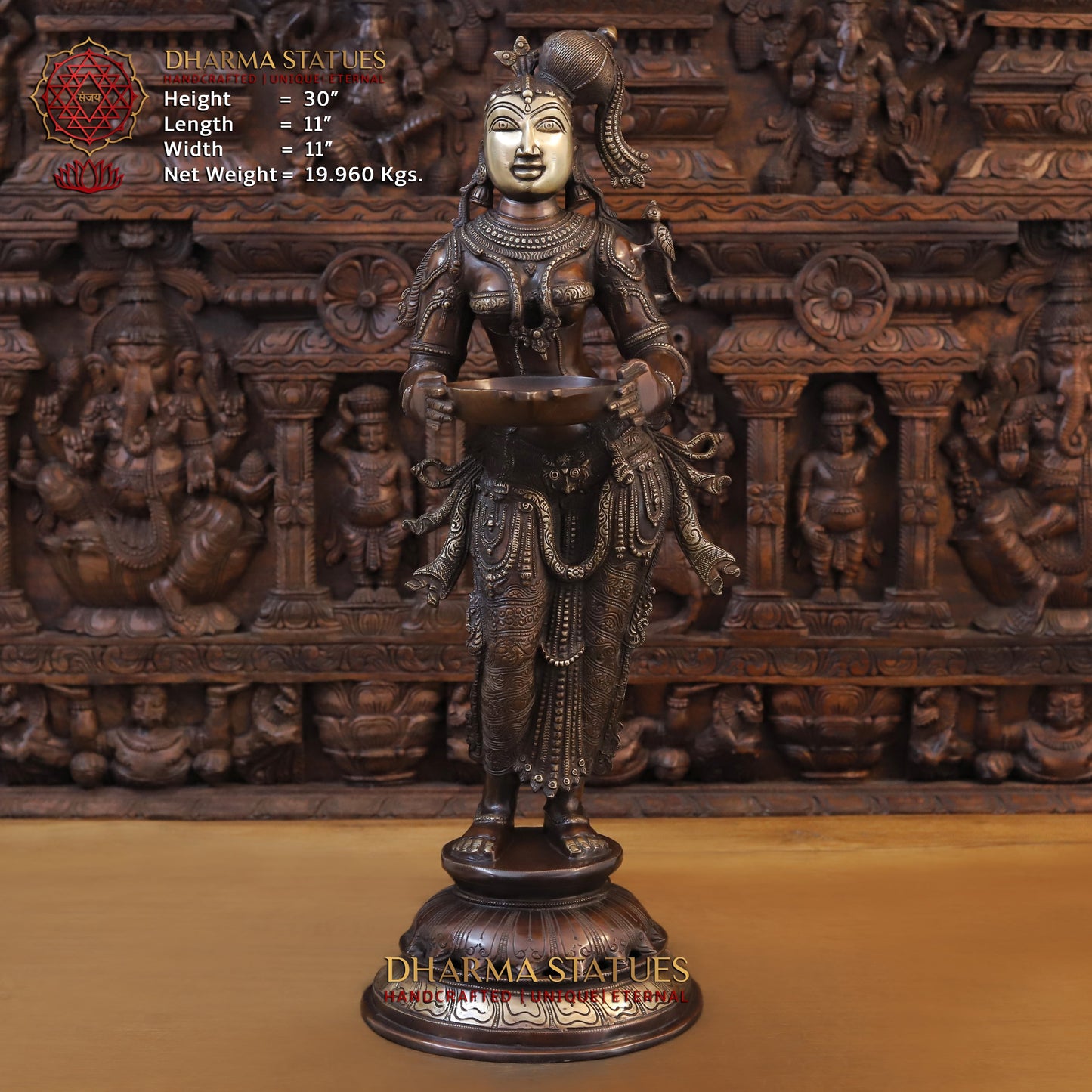 Brass Deeplakshmi holding Lamp, Copper & Golden Finish, 30"