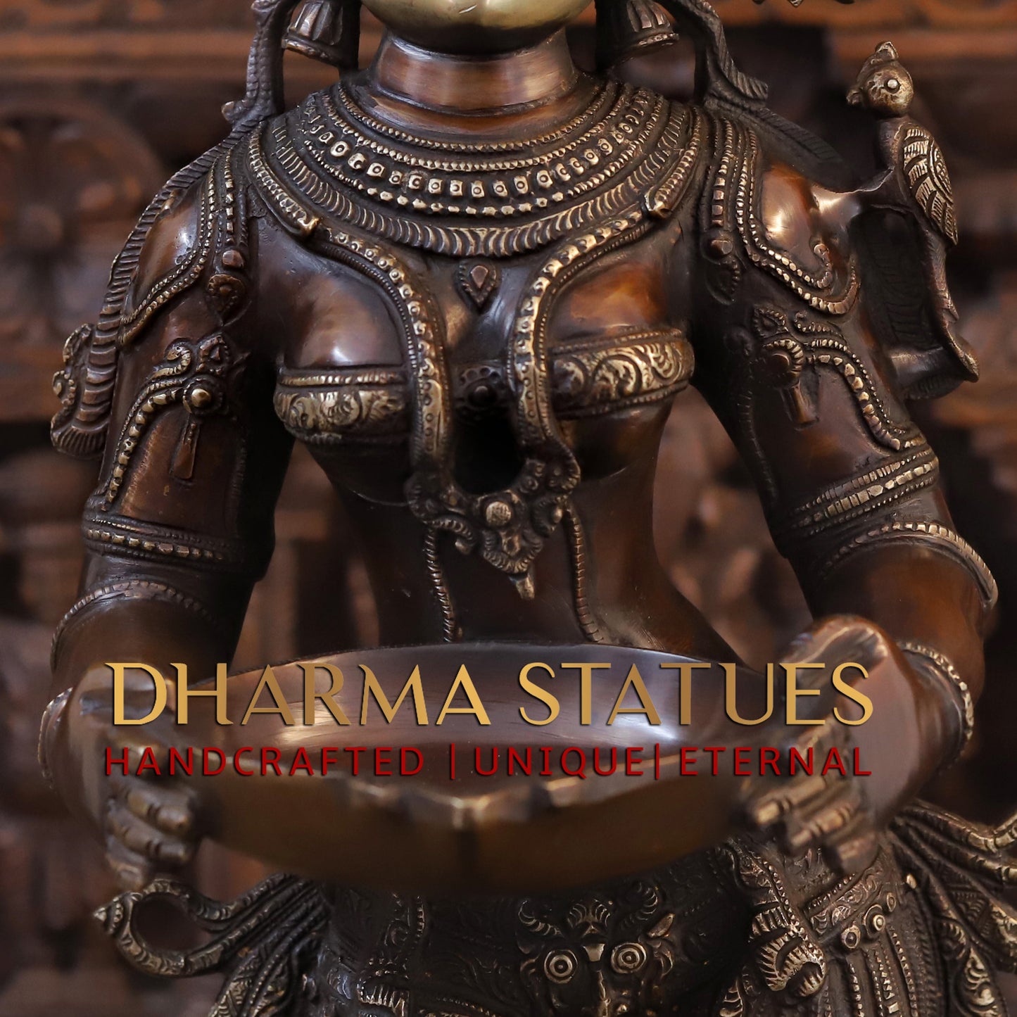 Brass Deeplakshmi holding Lamp, Copper & Golden Finish, 30"