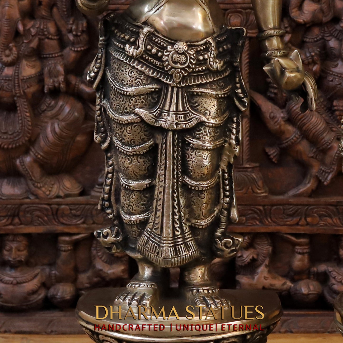 Brass Radha & Krishna Playing Flute, Fine Golden Finish, 36.5"